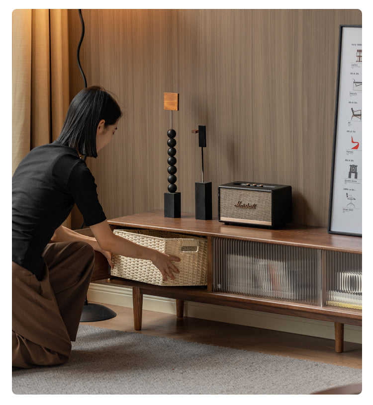 Solid Oak Wood Modern Minimalist TV Stand Floor Cabinet - Perfect for Living Room, Bedroom & Home Theater Setup
