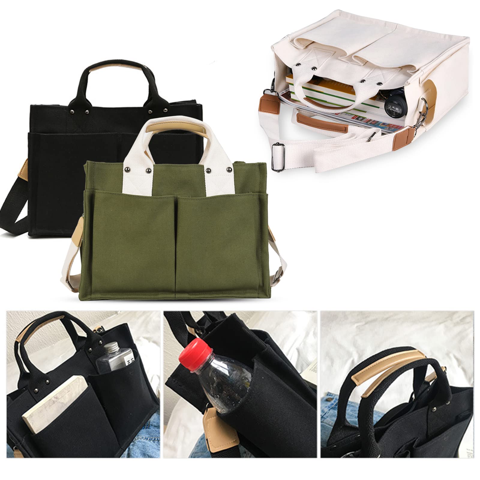 Valleycomfy Large Canvas Tote Bag for Women - Stylish Shoulder Hobo Handbag with Multiple Pockets, Perfect for Work, Shopping & Travel | Casual Purse Satchel for Everyday Use