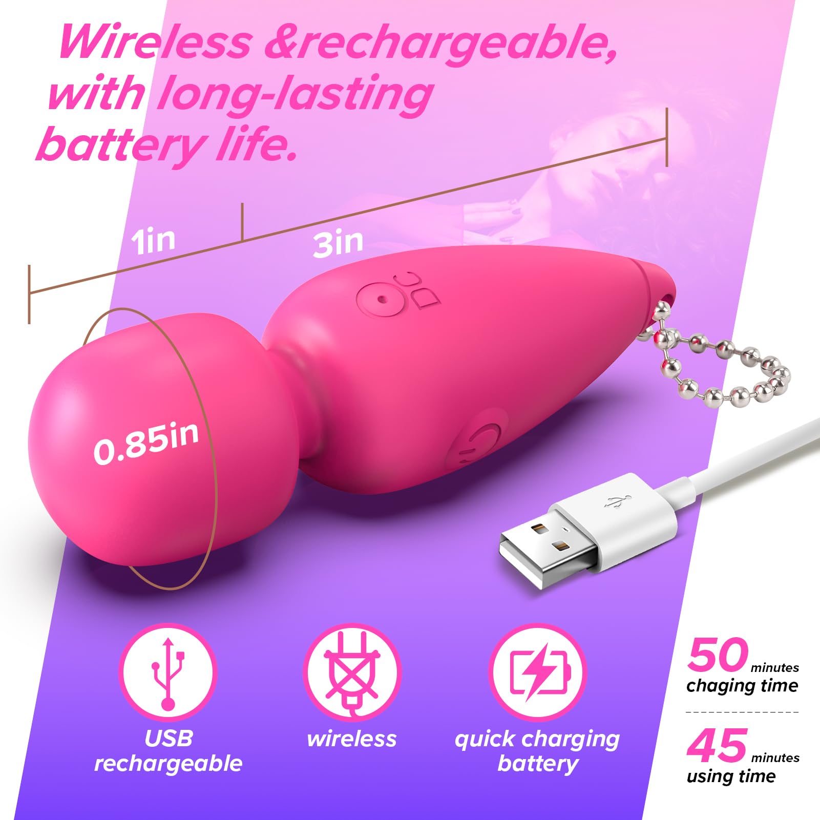 Mini Vibrator Wand for Women - Rechargeable Bullet Vibrator with 10 Powerful Patterns, Quiet & Waterproof Clitoral Stimulator - Perfect for Solo Play, Couples & Travel (Pink) | Adult Sex Toys & Games