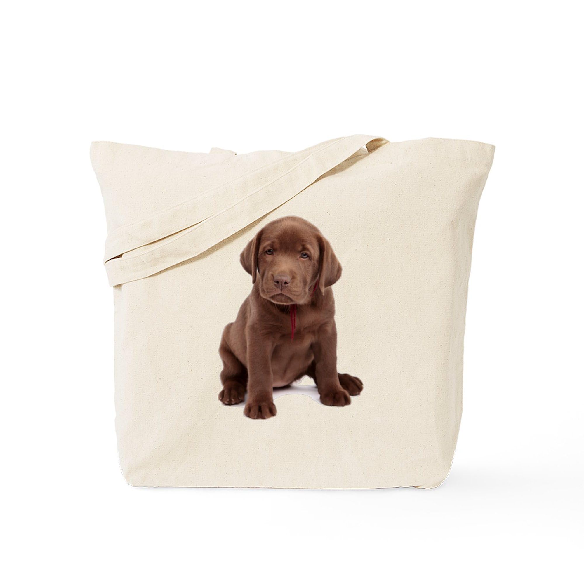 Chocolate Labrador Puppy Tote Bag - Natural Canvas Reusable Shopping Bag for Groceries, Beach & Daily Use | Eco-Friendly & Durable