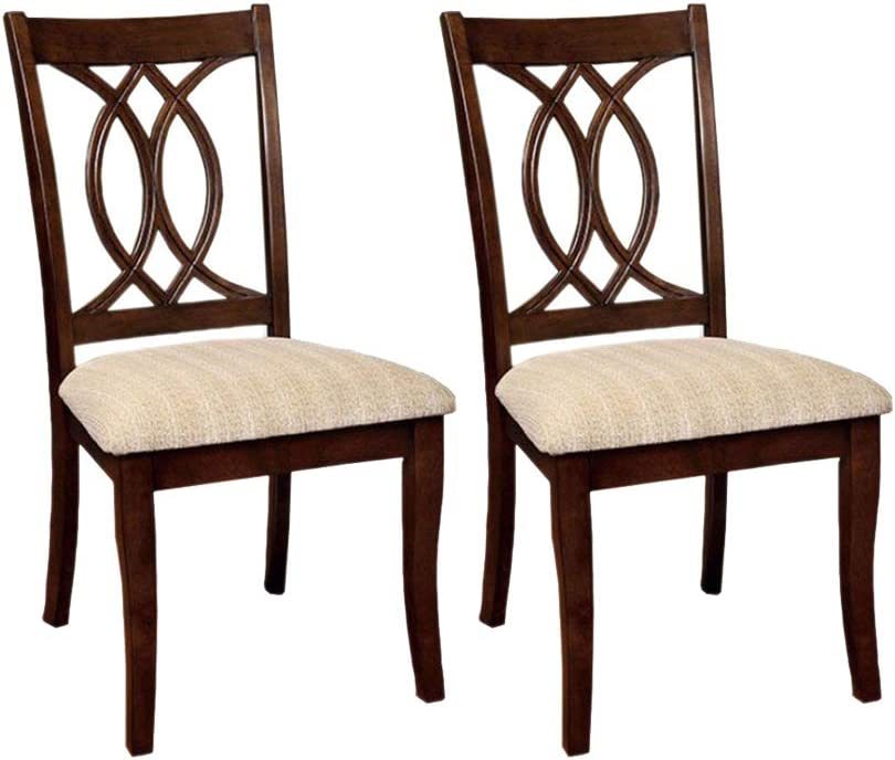 Classic Transitional Dining Chairs Set of 2 - Brown Cherry Solid Wood with Padded Fabric Seat - Elegant Side Chairs for Dining Room - Perfect for Family Dinners & Entertaining Guests