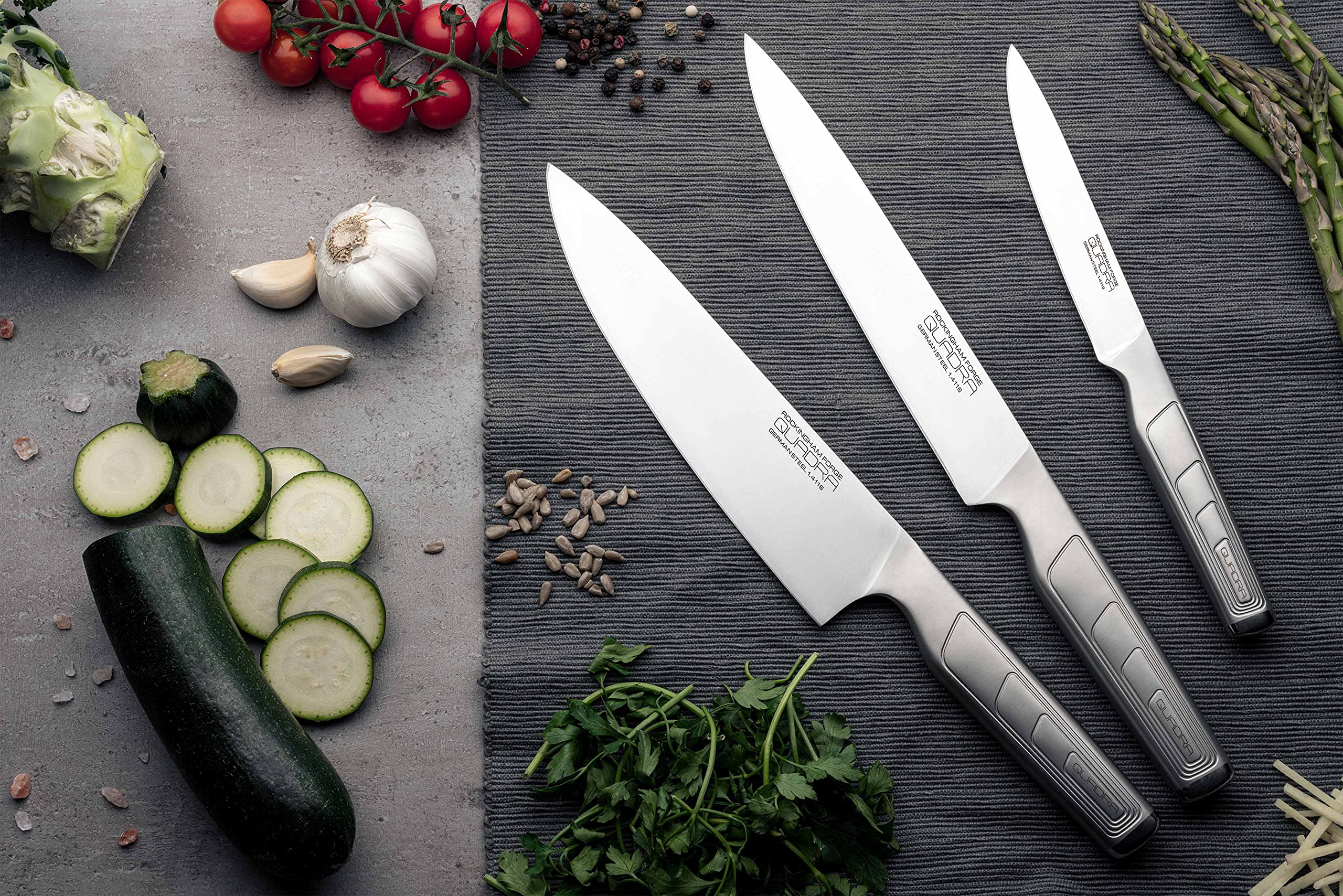 Premium 7-Piece Stainless Steel Kitchen Knife Set with Block - Includes 5 Chef Knives, Shears & Wooden Holder - Perfect for Home Cooking, Professional Chefs & Gift Giving - Quadra Range RF-1640/7B