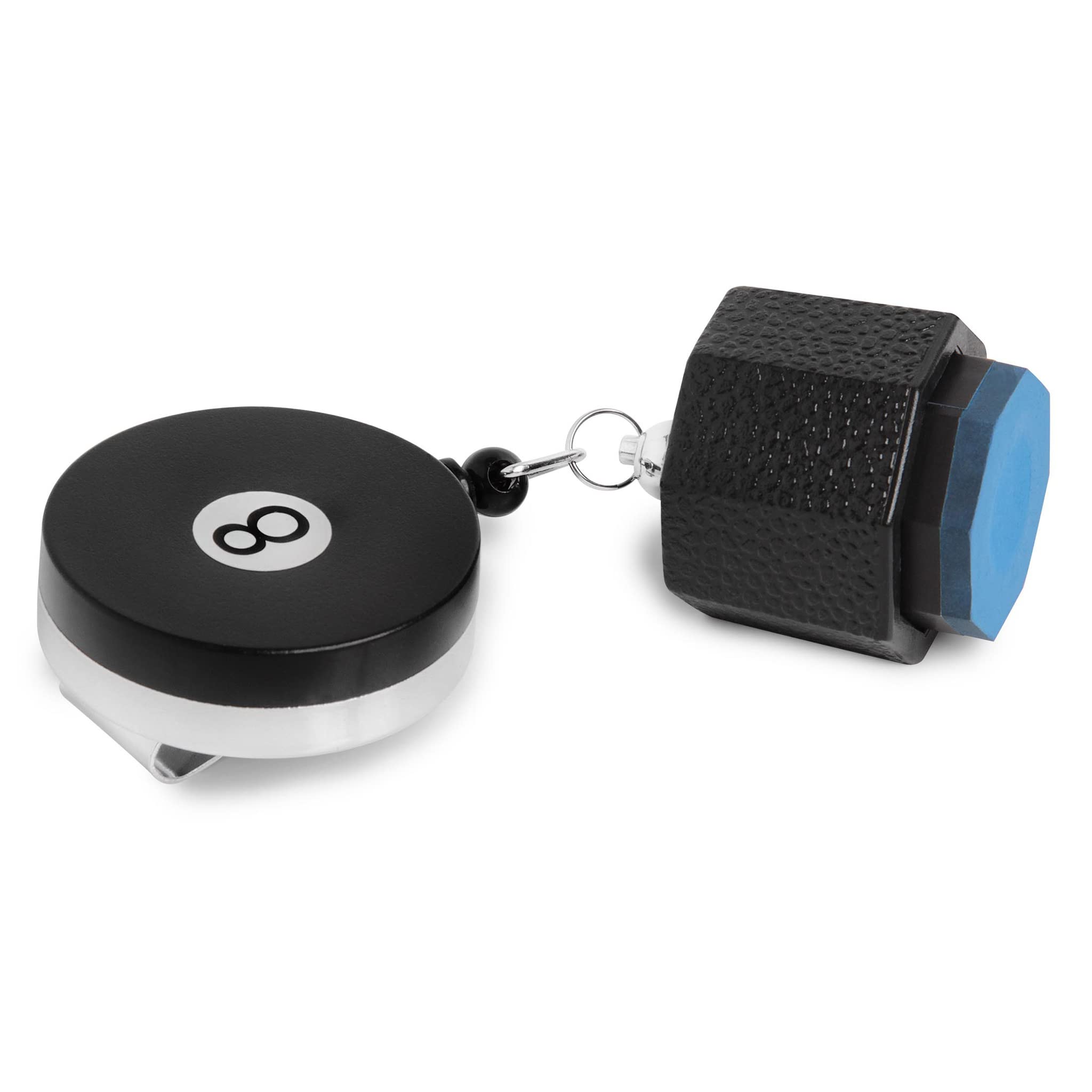 OKKO Retractable Octagon 8-Ball Billiard Pool Cue Chalk Holder with Belt Clip - Black - Compatible with Predator Chalk - Perfect for Pool Players & Bar Game Enthusiasts