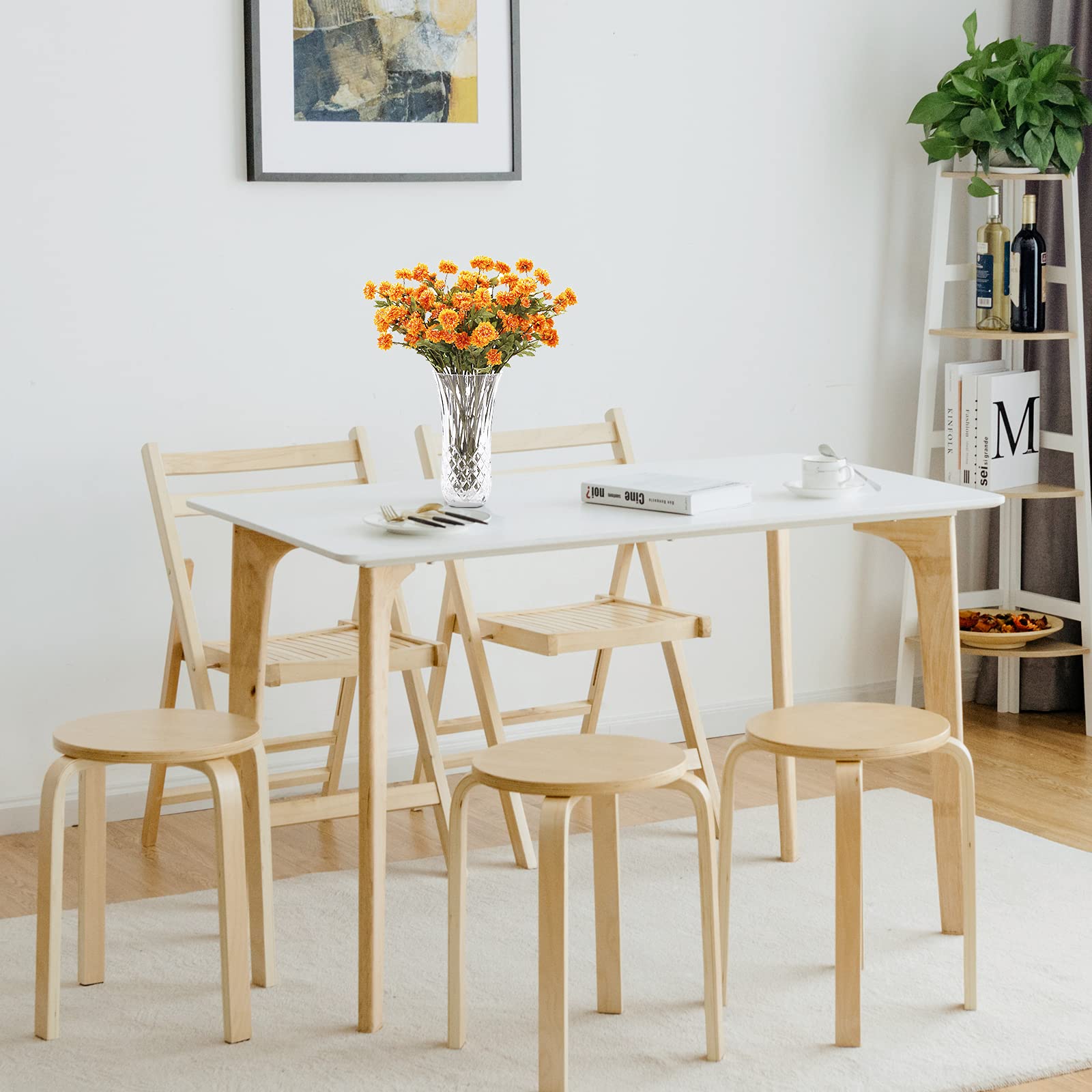 Julimoon 18 Inch Bentwood Round Stools - Set of 4 Stackable Backless Wood Bar Chairs with Round Top & Bottom Felt Pads for Dining Table, Kitchen Island, Living Room, Garden and Patio - Natural Wood Finish - Perfect for Home Decor, Entertaining Guests and Outdoor Relaxation