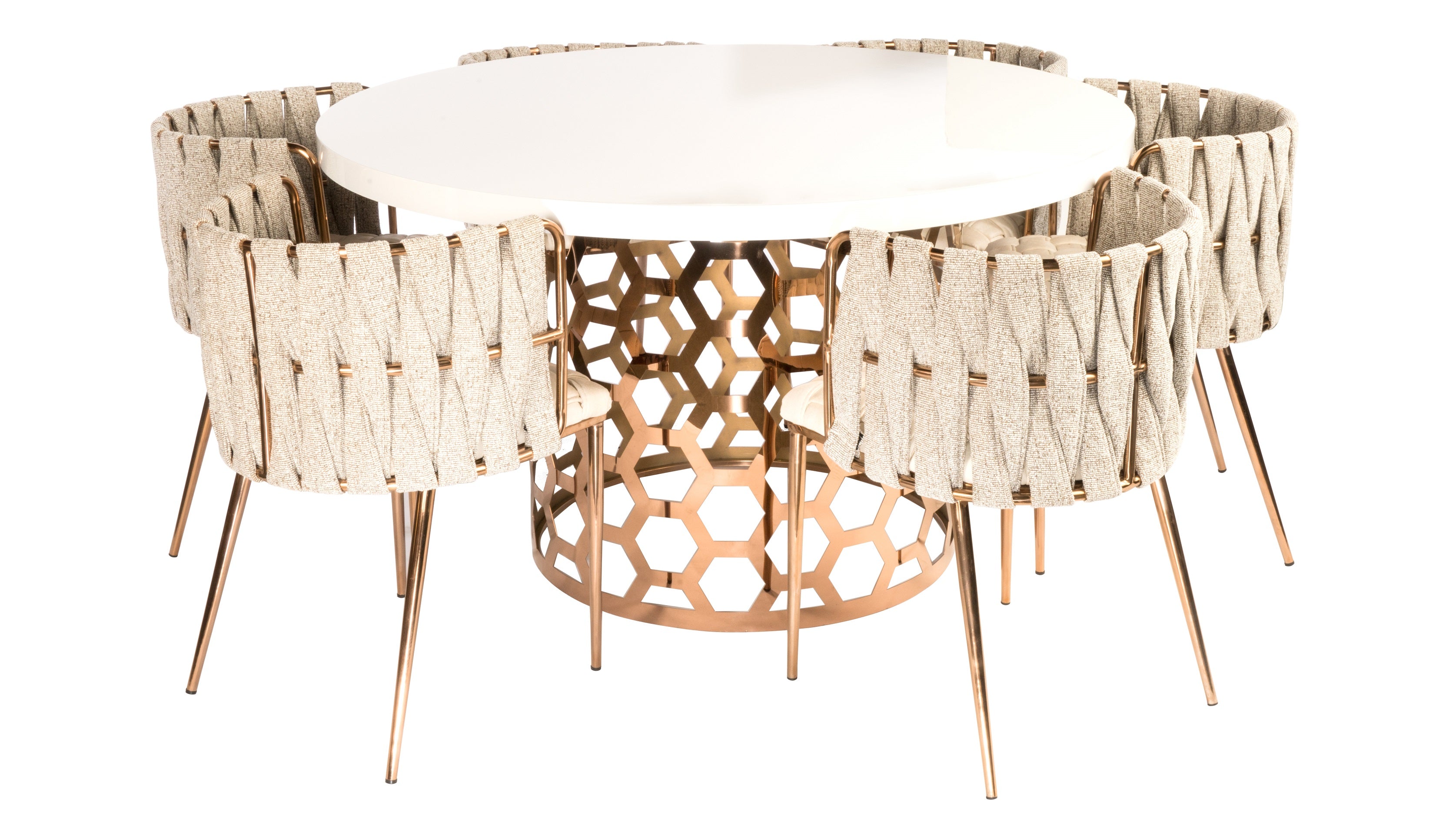 Laguna 6-Piece Dining Set with Off-White & Gold Chairs - Perfect for Indoor Dining Rooms, Kitchens & Entertaining Guests