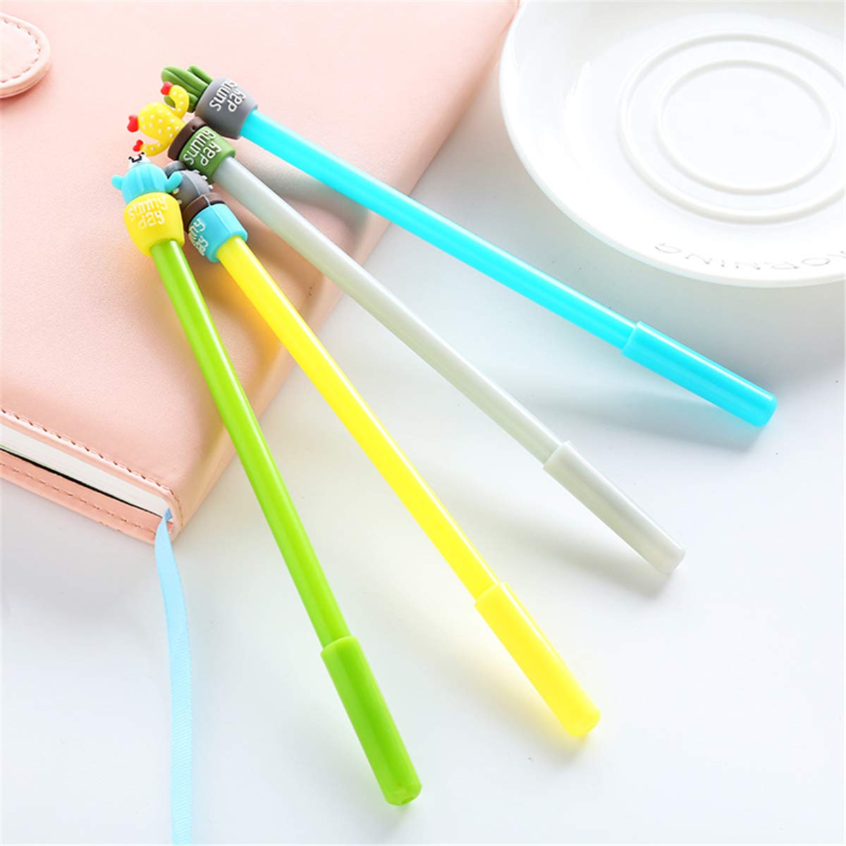 Unique Cactus Bonsai Shaped Fashion Gel Pens - Set of 6 Cute Cartoon Ballpoint Pens for Creative Writing, School & Office Supplies | Perfect Gift for Students & Stationery Lovers