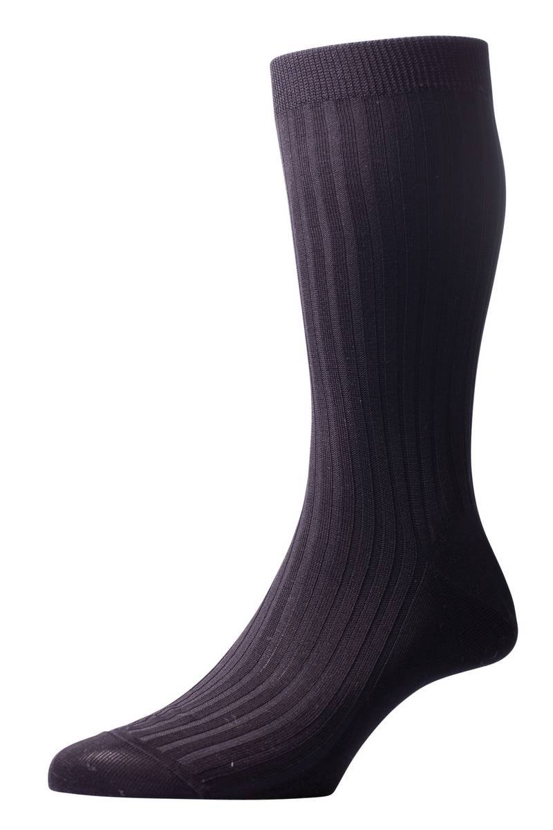 Pantherella Men's Danvers Rib Cotton Lisle Socks - Black | Comfortable Dress Socks for Business & Formal Occasions