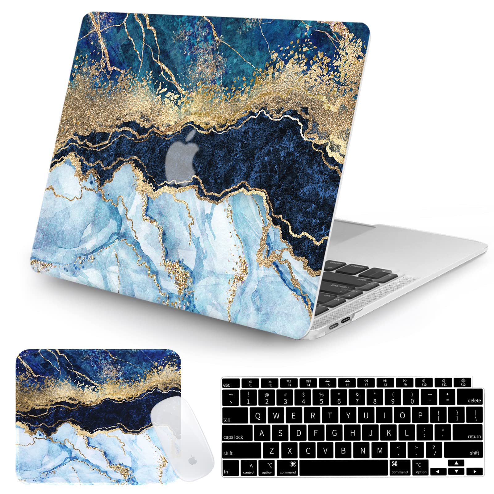 Watbro Marble Laptop Case for MacBook Pro 13 Inch (M2 Chip & 2022-2018 Models A2338/A2259/A2159/A1708/A1706) with Keyboard Cover & Matching Mouse Pad - Protective Cover for Work, Travel & School