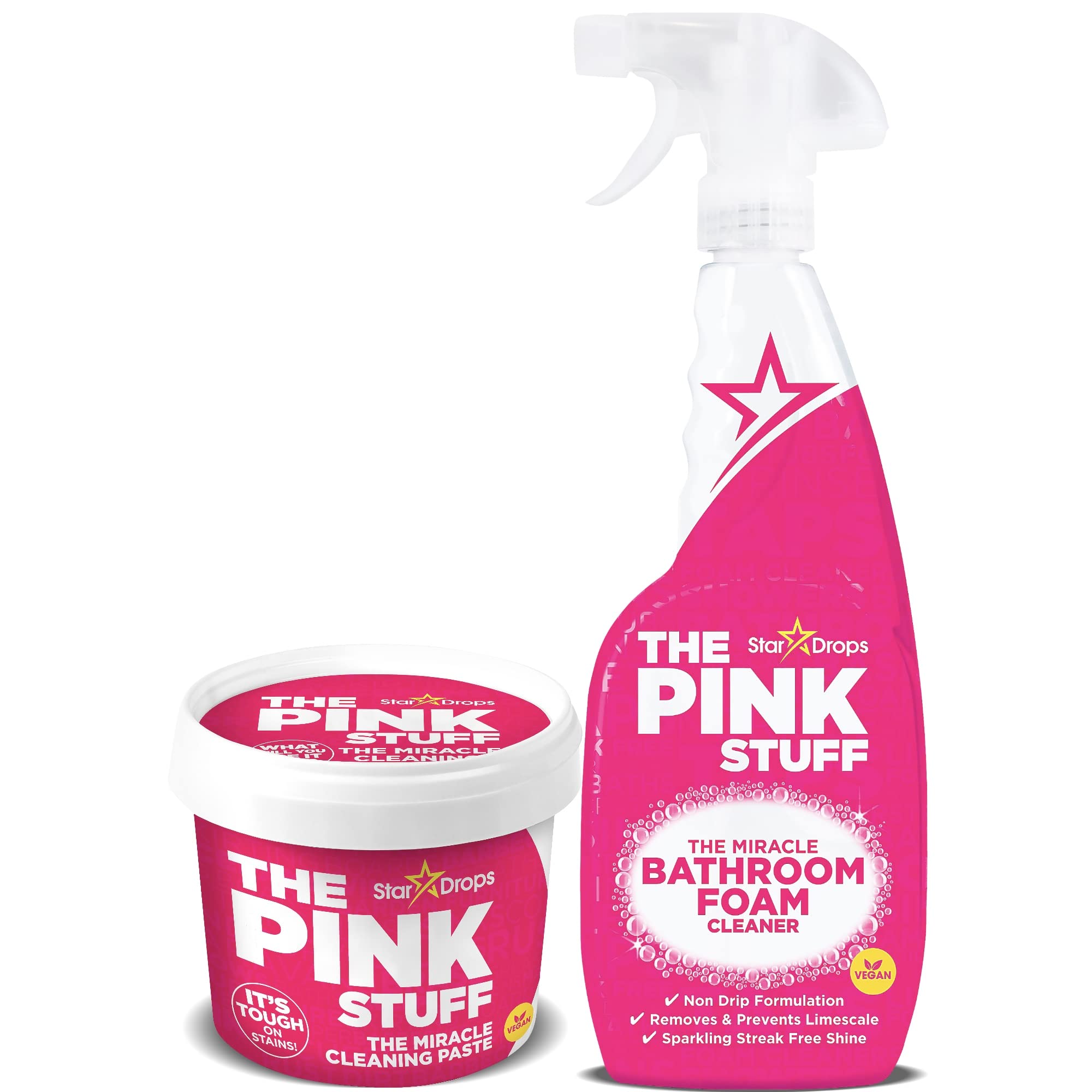 Stardrops The Pink Stuff Miracle Cleaning Paste & Bathroom Foam Cleaner Bundle - 2 Pack (1 Paste + 1 Foam Cleaner) for Kitchen, Bathroom, Oven & Tough Stain Removal