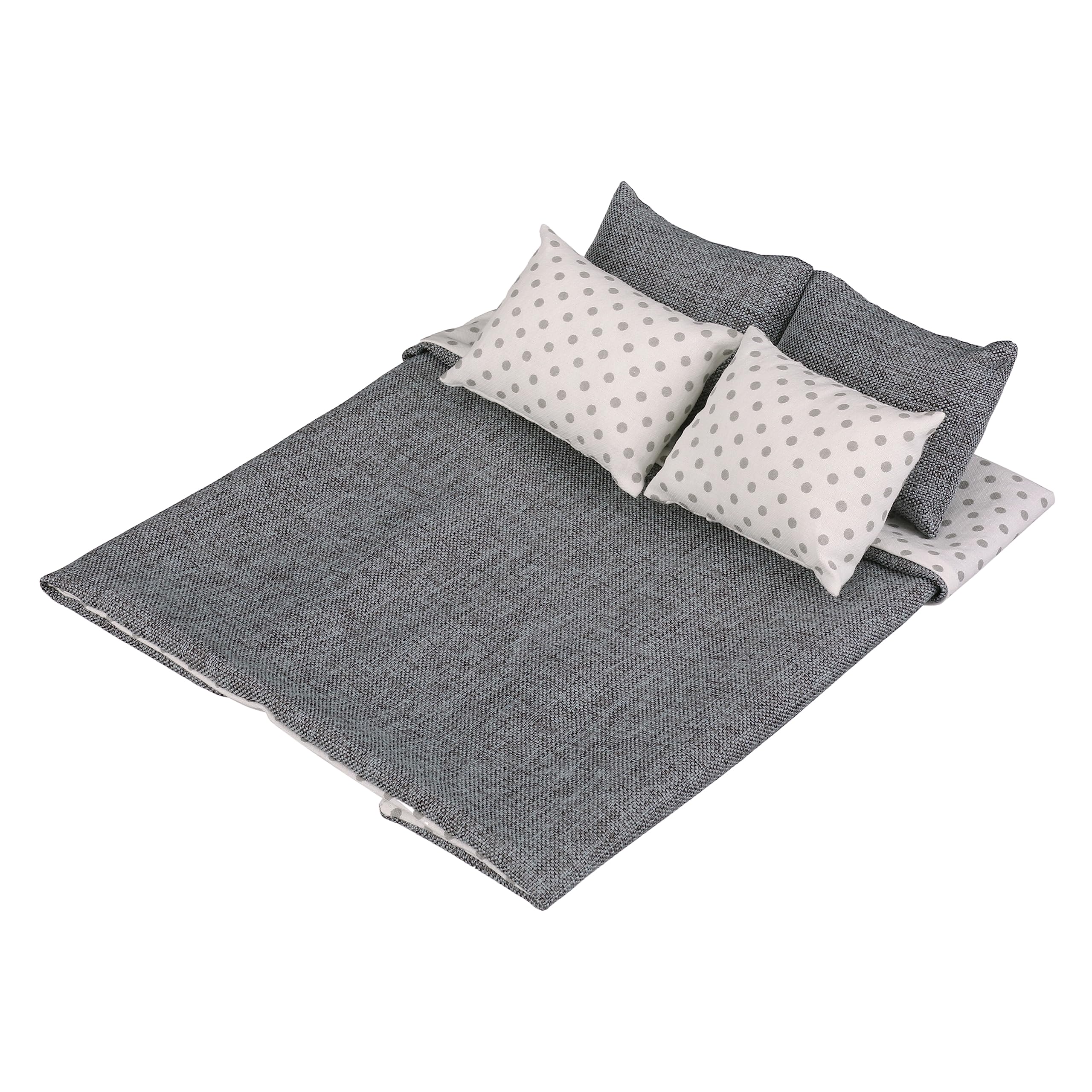1/6 Scale Dollhouse Furniture Queen Bed Set - Miniature Grey Bedding & White Wooden Frame for 12 Inch Dolls | Perfect for Dollhouse Bedrooms, DIY Projects & Collectors Display