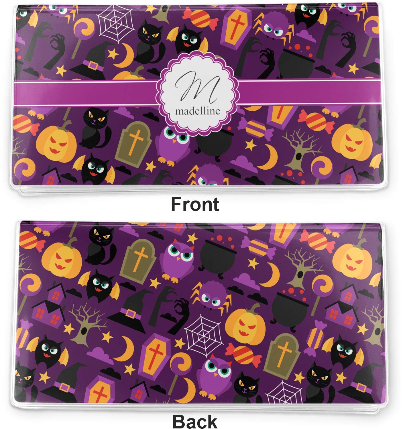 Custom Halloween Vinyl Checkbook Cover - Personalized Name & Design - Spooky Holiday Gift for Trick or Treat, Office, or Party Use