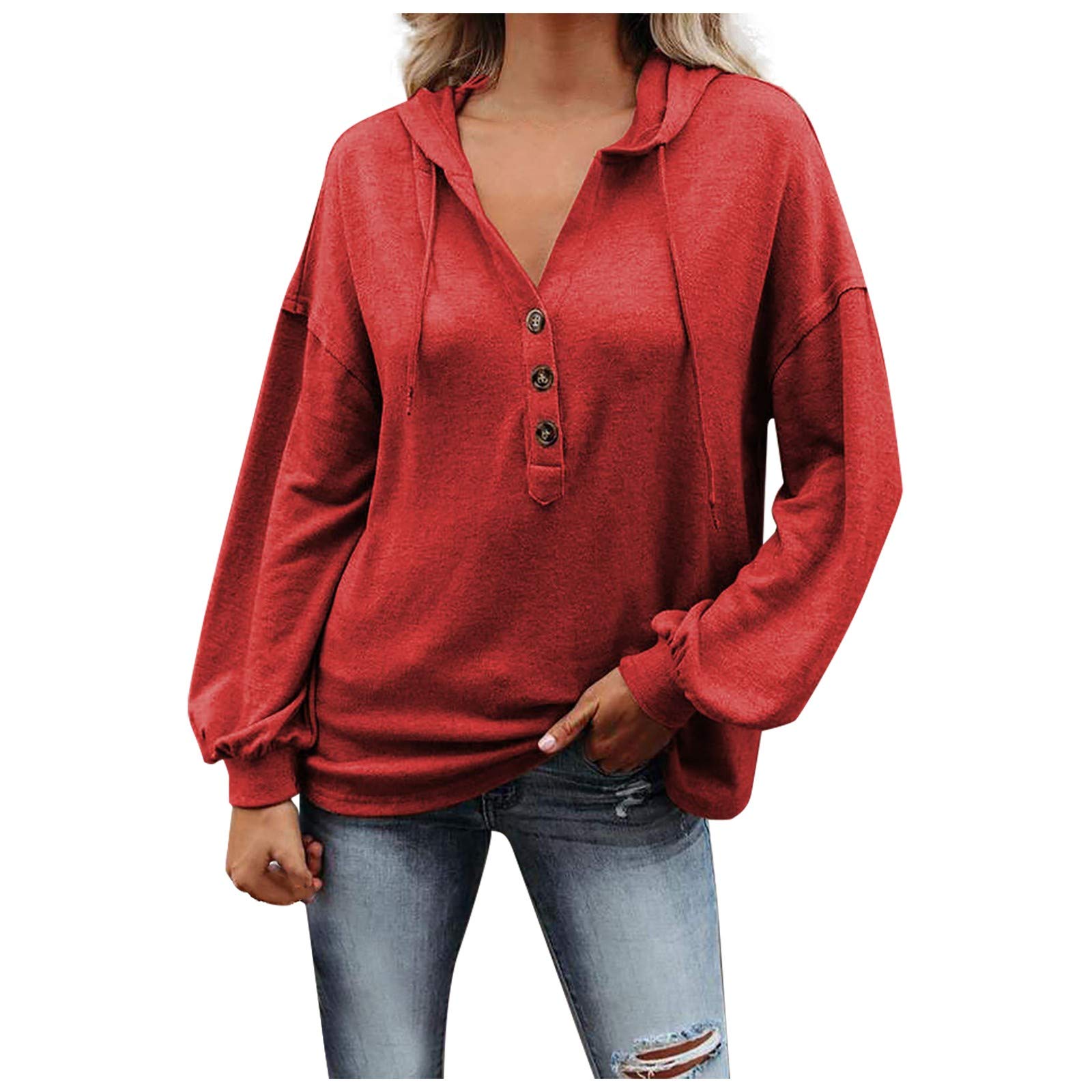 Women's Winter Pullover Hoodie with Button Tops & Drawstring - Casual Solid Sweatshirt for Autumn | Cozy Lounge Wear, Outdoor Activities & Everyday Fashion