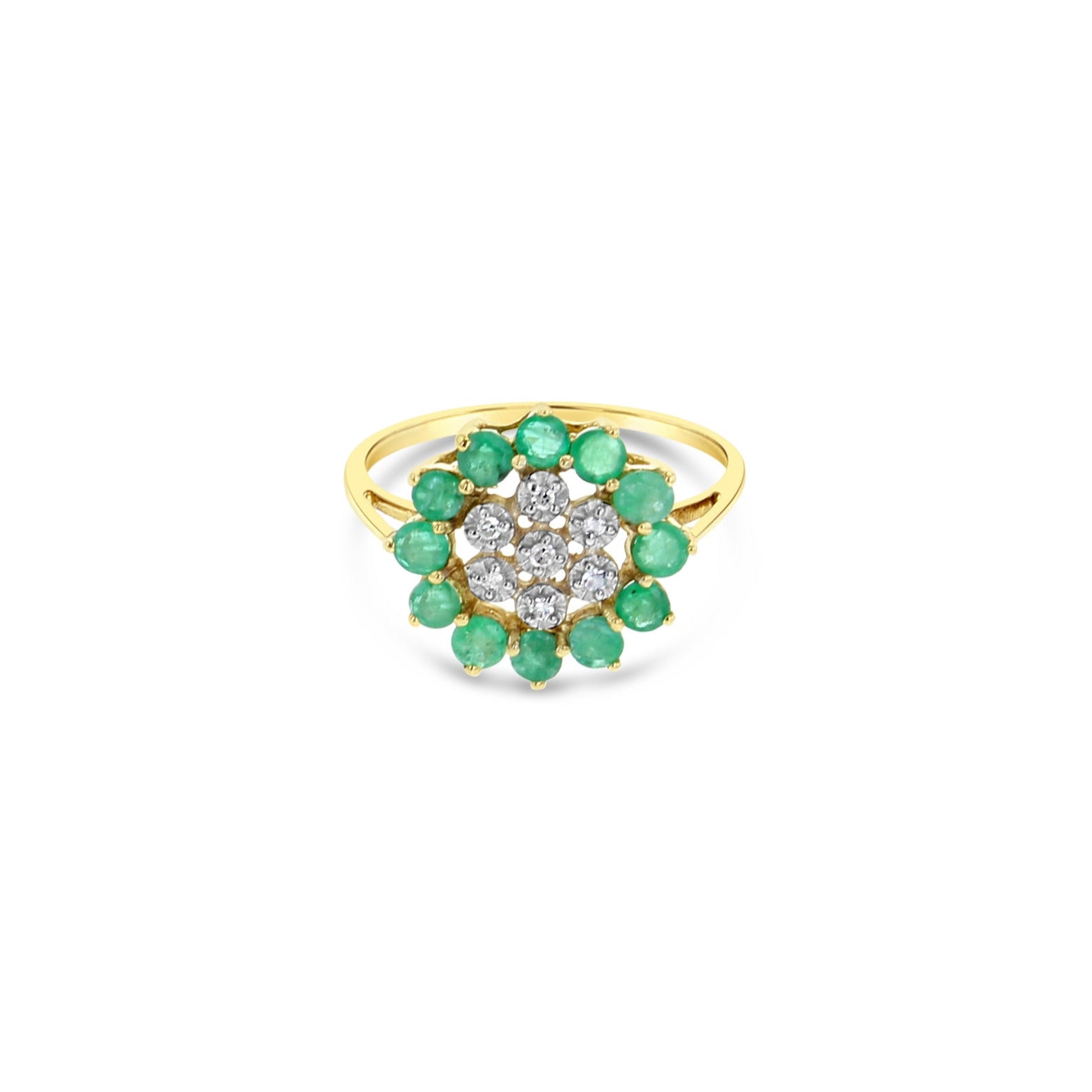 1.00cttw Emerald & Diamond Sunburst Ring in 14k Yellow Gold for Women - Elegant Jewelry Gift for Anniversary, Birthday & Special Occasions