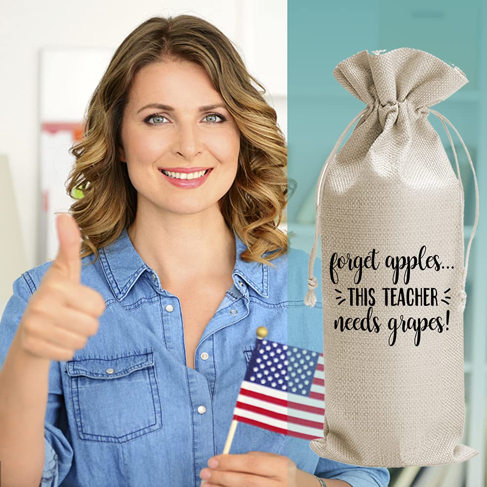 Best Teacher Appreciation Gifts - Burlap Drawstring Wine Bags for Women | Thoughtful Birthday & Teacher's Day Presents from Students | Perfect for Classroom Celebrations & Thank You Gifts