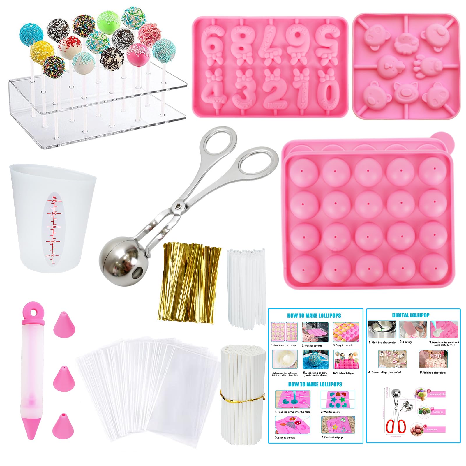 **Professional Cake Pop Maker Kit with 100 Sticks, Stand, Bags & Silicone Molds – Perfect for DIY Lollipops, Chocolates & Cookies – Great for Parties, Gifts & Baking Fun**