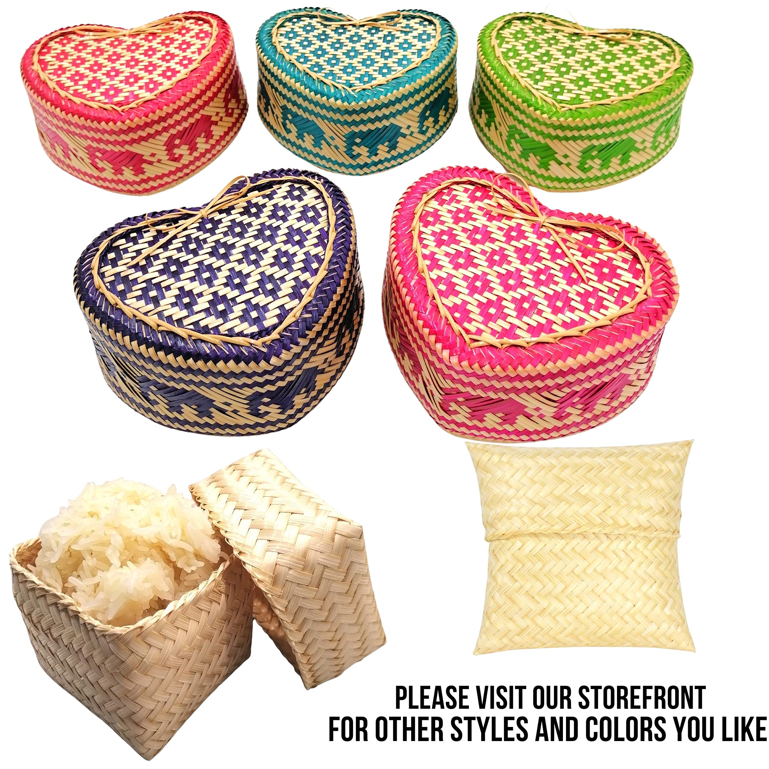 Authentic Thai Handmade Kratip Bamboo Steamer Basket 3x3 Inches - Natural Bamboo Sticky Rice Container for Thai & Laos Cuisine - Perfect for Home Kitchen & Restaurant Use - Set of 4 Traditional Steaming Baskets for Sticky Rice, Desserts & Asian Cooking