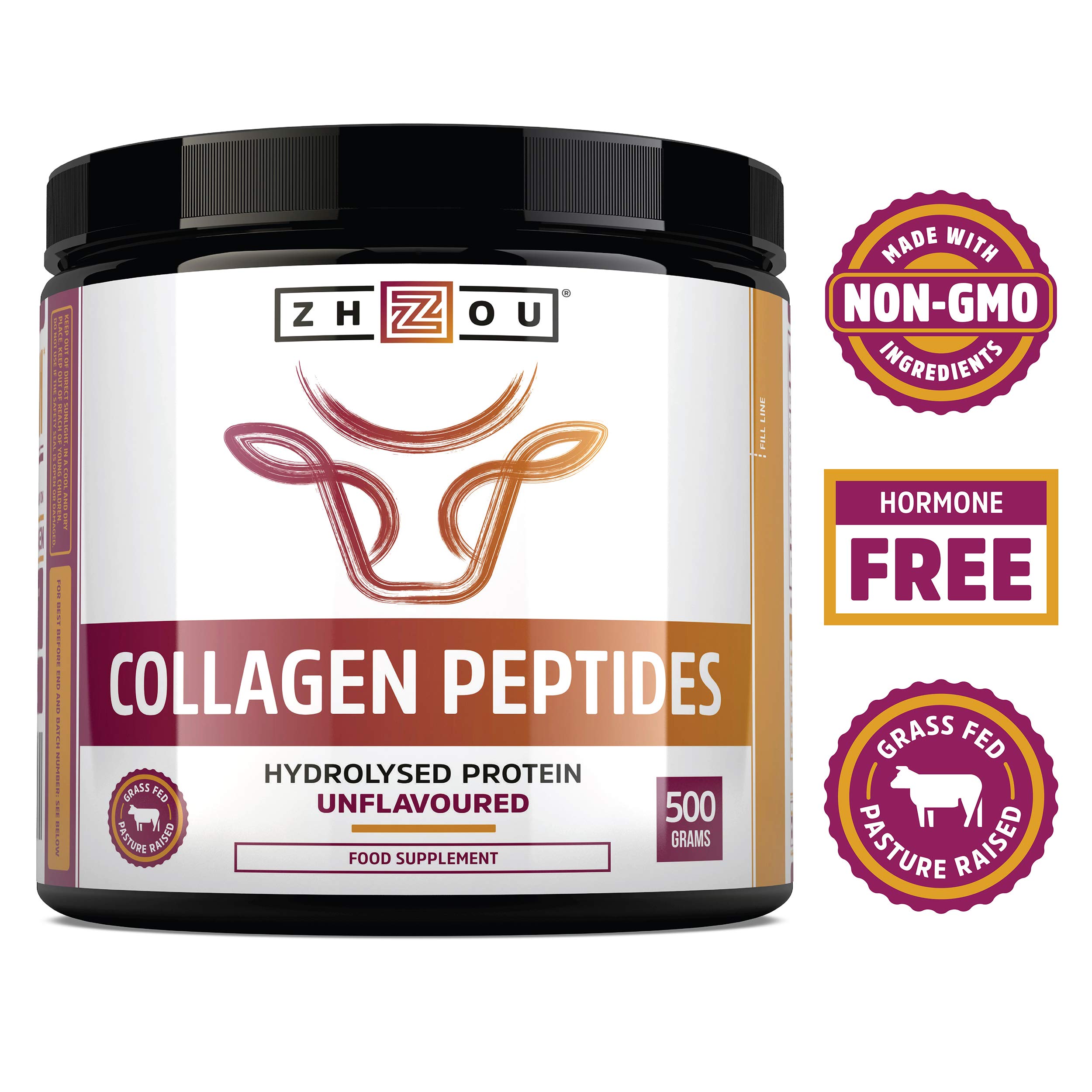 Premium Hydrolyzed Collagen Peptides Powder 500g - Grass-Fed Bovine Collagen Protein Supplement for Hair Growth, Skin Elasticity & Nail Strength - Hormone-Free, Rich in Amino Acids - Ideal for Smoothies, Coffee & Post-Workout Recovery - Zhou Nutrition