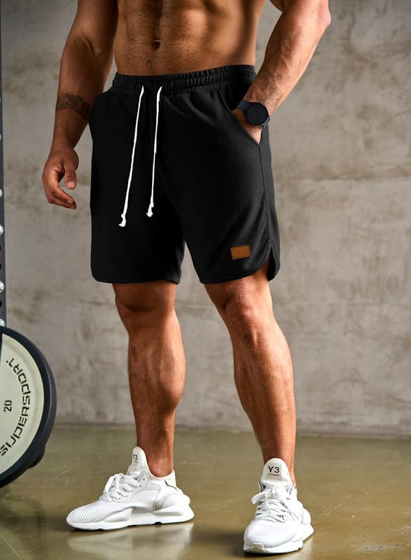 **JMIERR Men's Athletic Shorts - Elastic Waist with Drawstring, Stretch Waffle Fabric for Running, Gym, Workout & Beach - Comfortable Casual Sweat Shorts for Sports & Outdoor Activities**
