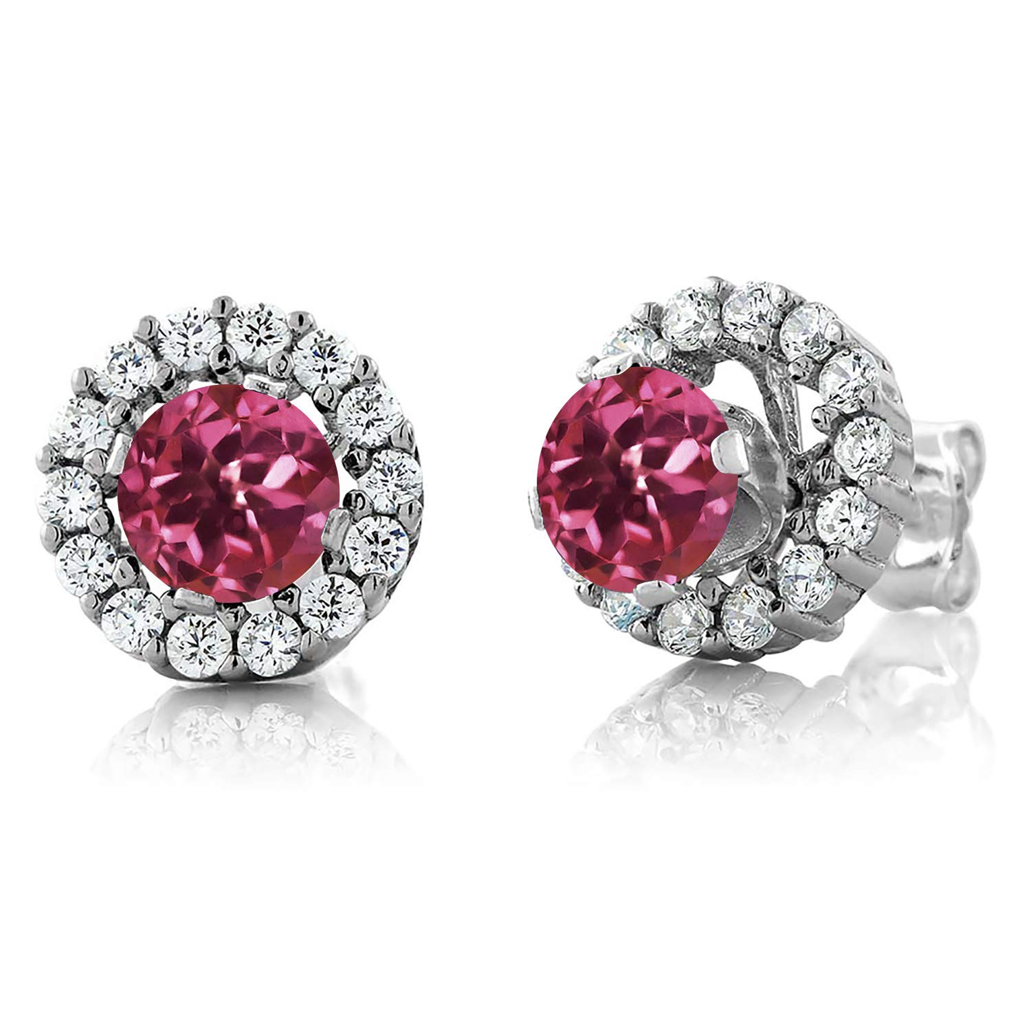 Gem Stone King 925 Sterling Silver 5MM Round Gemstone Birthstone Halo Stud Earrings for Women - Removable Jackets, Perfect for Birthdays, Anniversaries & Everyday Elegance