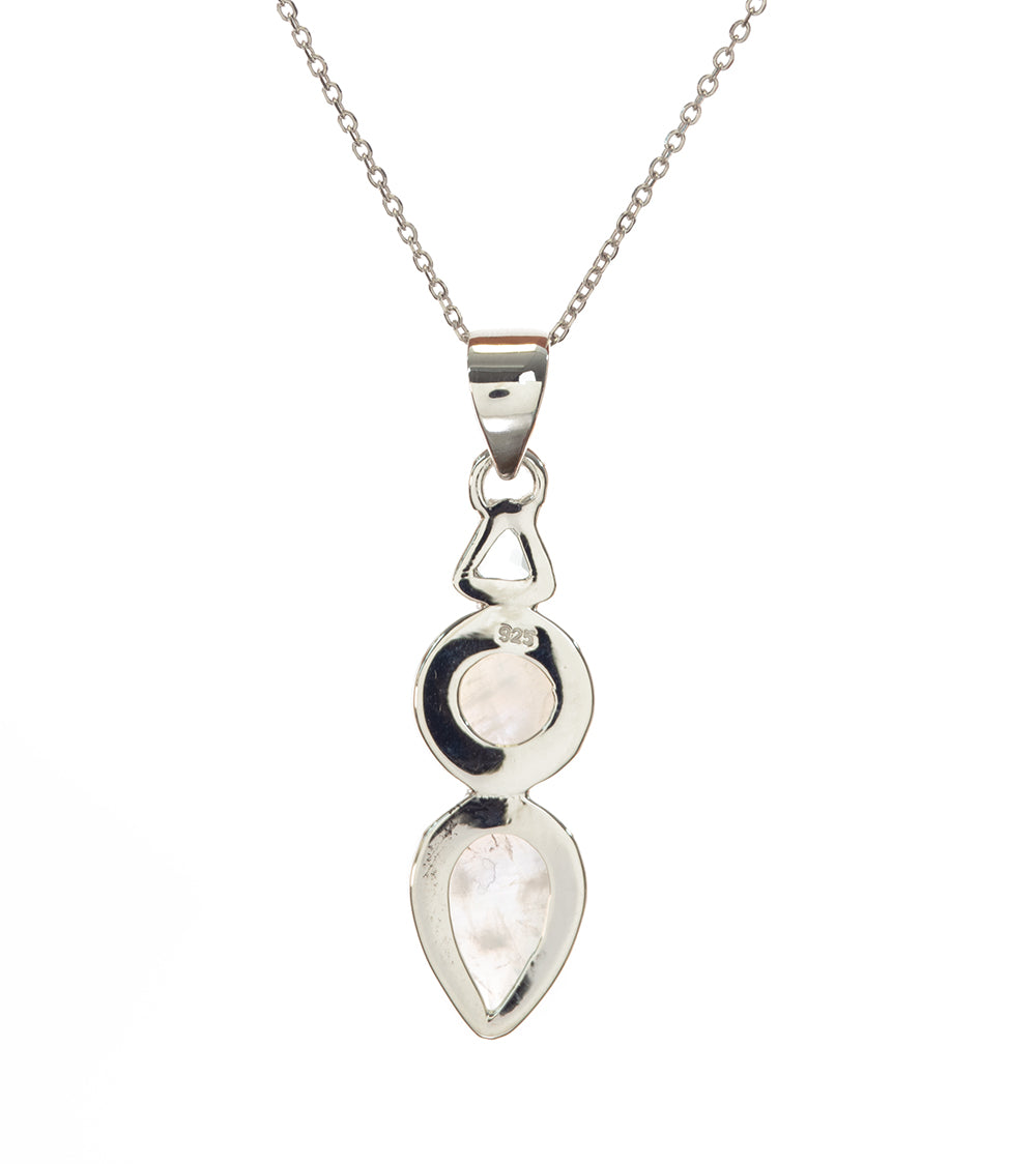 Rainbow Moonstone & Blue Topaz Sterling Silver Pendant Necklace - Elegant Birthstone Jewelry Gift for Women - Perfect for Weddings, Anniversaries & Special Occasions
