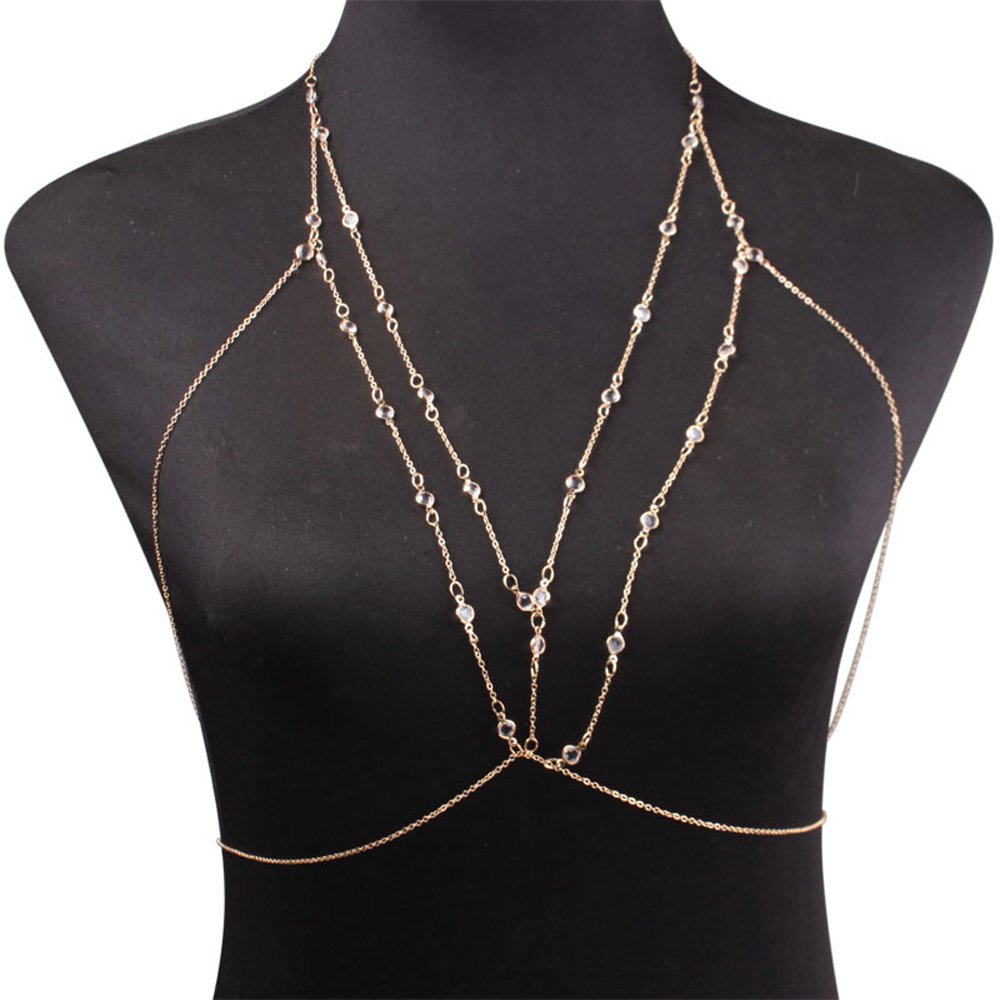 Sexy Rhinestone Body Chain Jewelry for Women - Luxury Shiny Beaded Bikini Bra Chain, Cross Design Summer Beach Accessories | Perfect for Pool Parties, Music Festivals & Vacation Photos