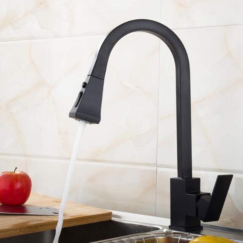 Black Pull Down Kitchen Faucet with 2-Mode Sprayer - Copper Hot & Cold Water Sink Faucet for Modern Kitchens | Perfect for Washing Dishes, Filling Pots & Cleaning Countertops