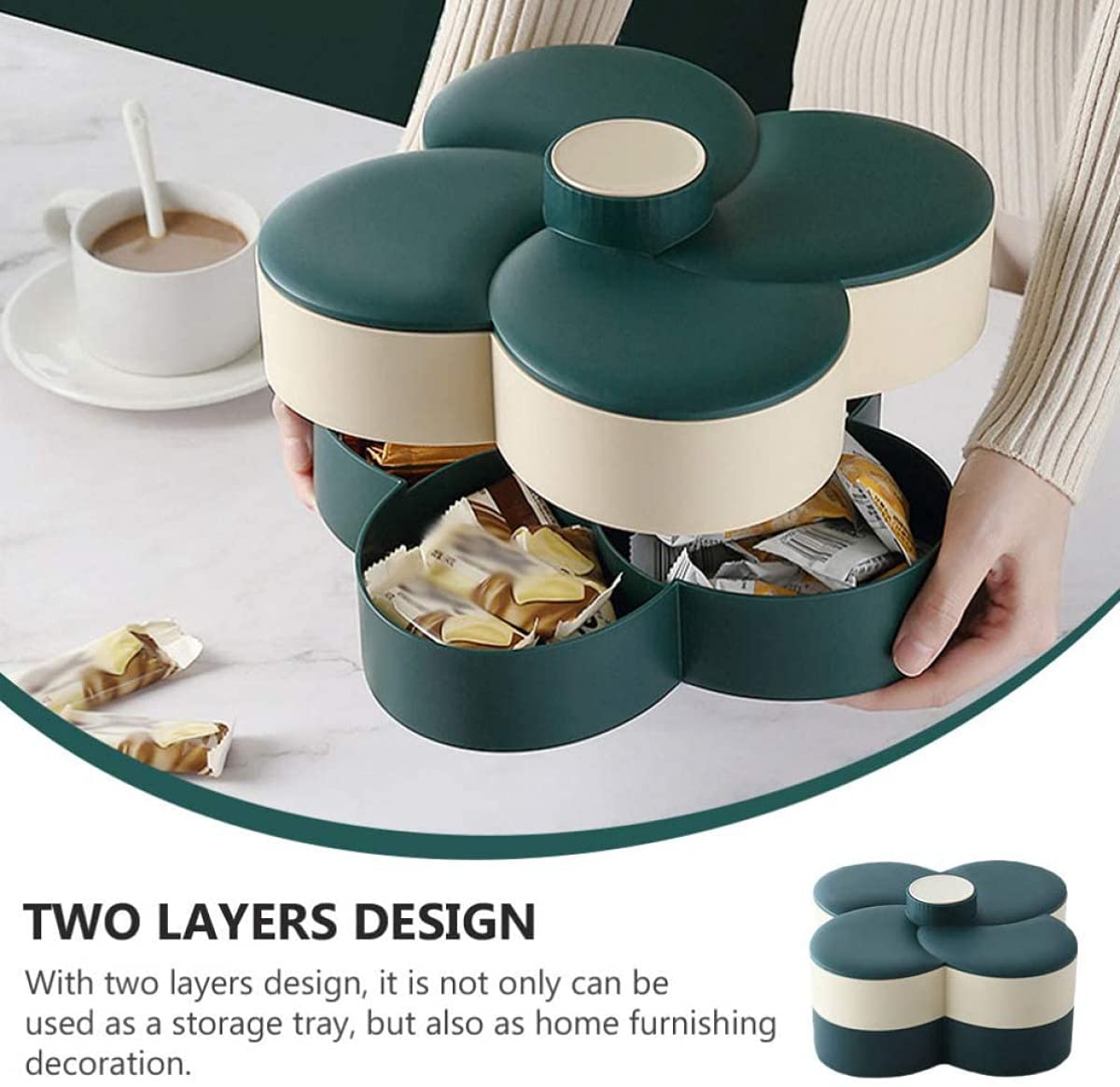 Rotating Double-Layer Plastic Snack Serving Tray with Lid - Divided Candy Nut Dish for Parties, Weddings, Restaurants & Home Use - Perfect for New Year Celebrations, Movie Nights & Family Gatherings