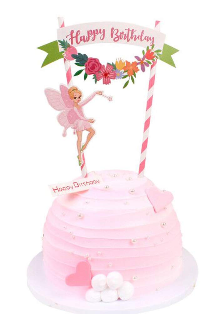 Flower Fairy Happy Birthday Cake Topper - 12pcs Party Decoration Set for Wedding, Baby Shower & Anniversary Cakes - Edible Safe Cake Picks for Friends & Family Celebrations