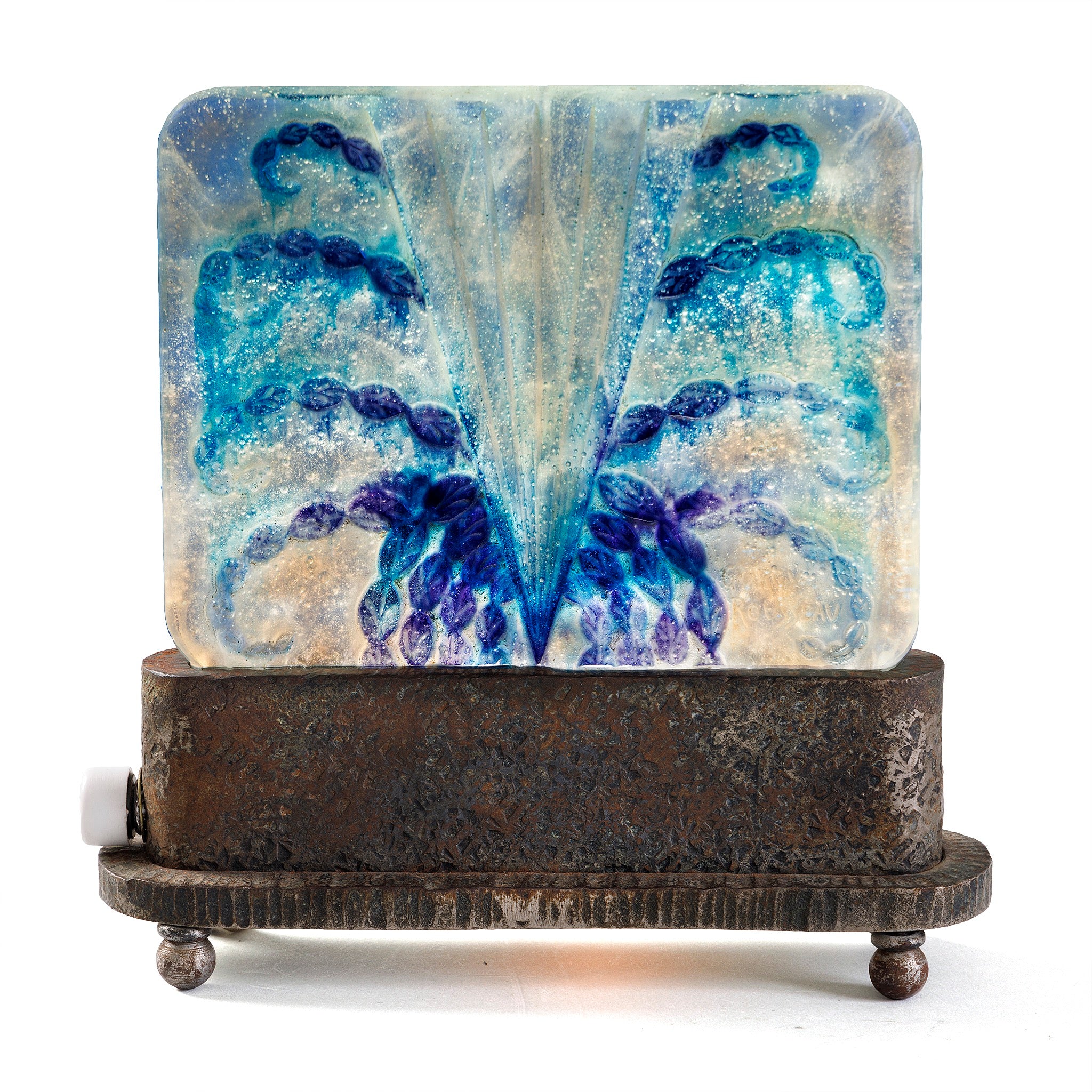 Gabriel Argy Rousseau Pâte de Verre Algae Night Light - Handmade Glass Art Lamp for Bedroom, Living Room & Nursery Decor