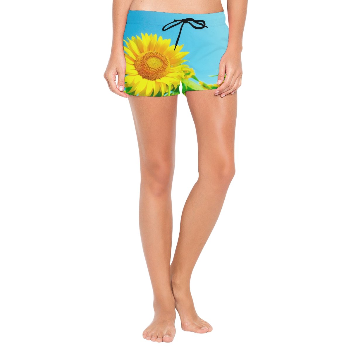 ALAZA Women's Sunflower Print Drawstring Shorts - Casual Summer Beach Shorts for Women | Perfect for Vacations, Poolside Lounging & Outdoor Activities