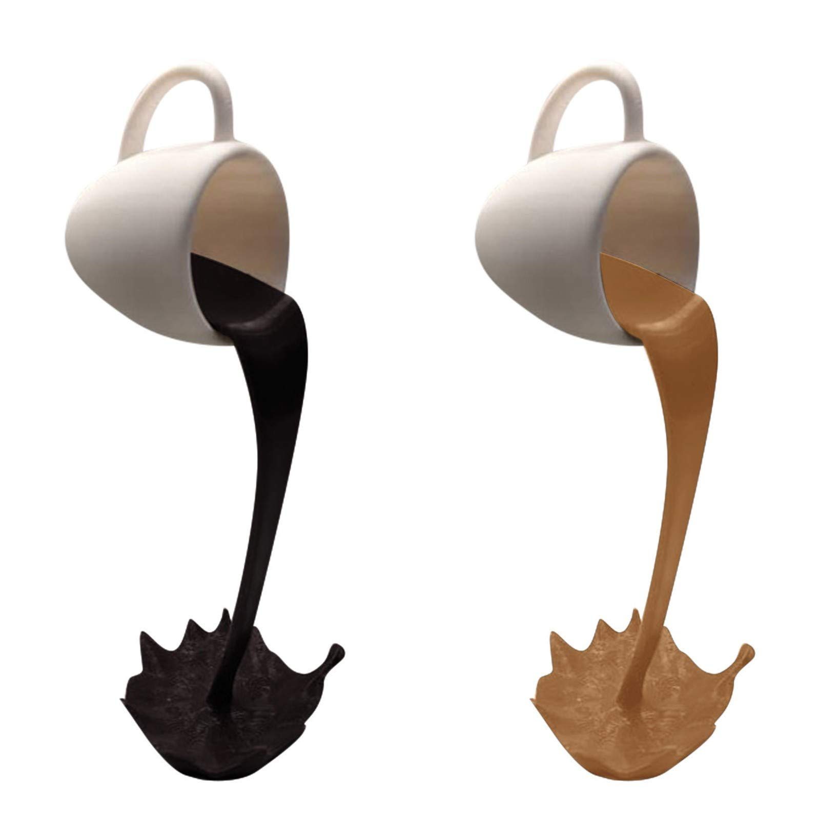 2-Piece Floating Coffee Cup Sculpture - Magic Pouring Spilling Splash Coffee Mug Art - Unique Kitchen & Home Decor for Coffee Lovers - Perfect for Barista Gifts, Coffee Shop Display, and Modern Home Decoration