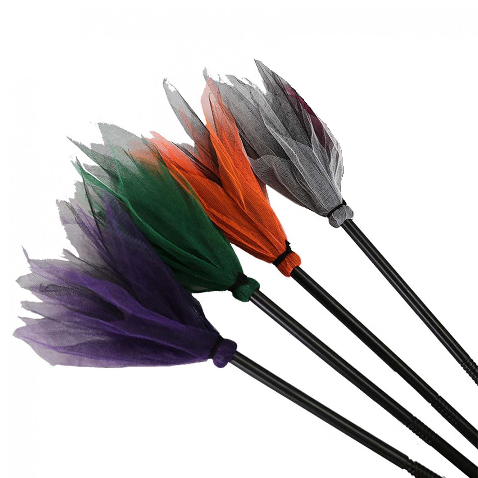 Halloween Witch Broomstick - Adjustable Flying Broom for Witch Costume Accessories | Kids Dress Up Party Props (4PC) - Perfect for Halloween Parties, Witch Dance Performances & Themed Costume Events