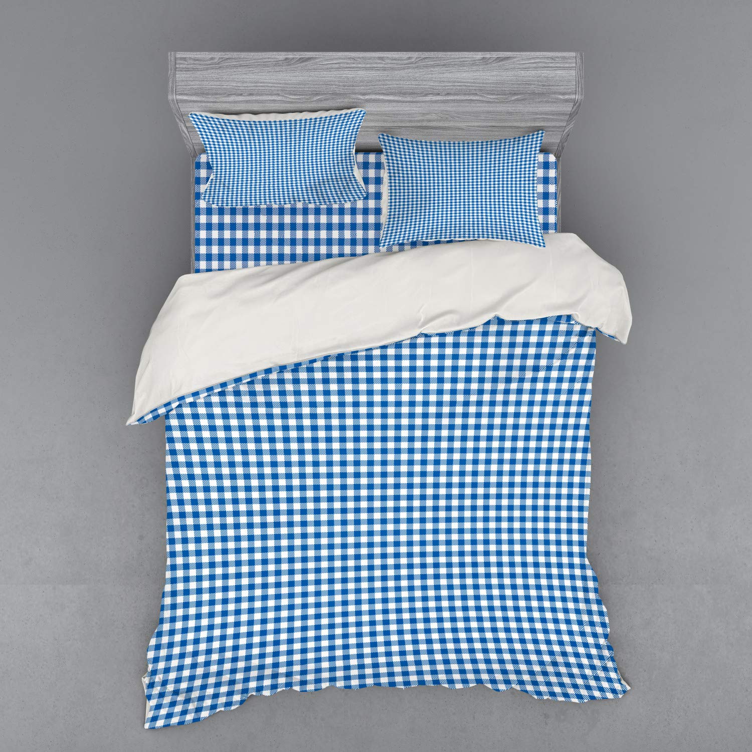 Ambesonne Abstract 4-Piece Queen Bedding Set - Violet Blue White Duvet Cover with Shams & Fitted Sheet | Modern Picnic Table Design for Cozy Bedroom Decor | Perfect for Guest Rooms, Dorms & Airbnb Listings