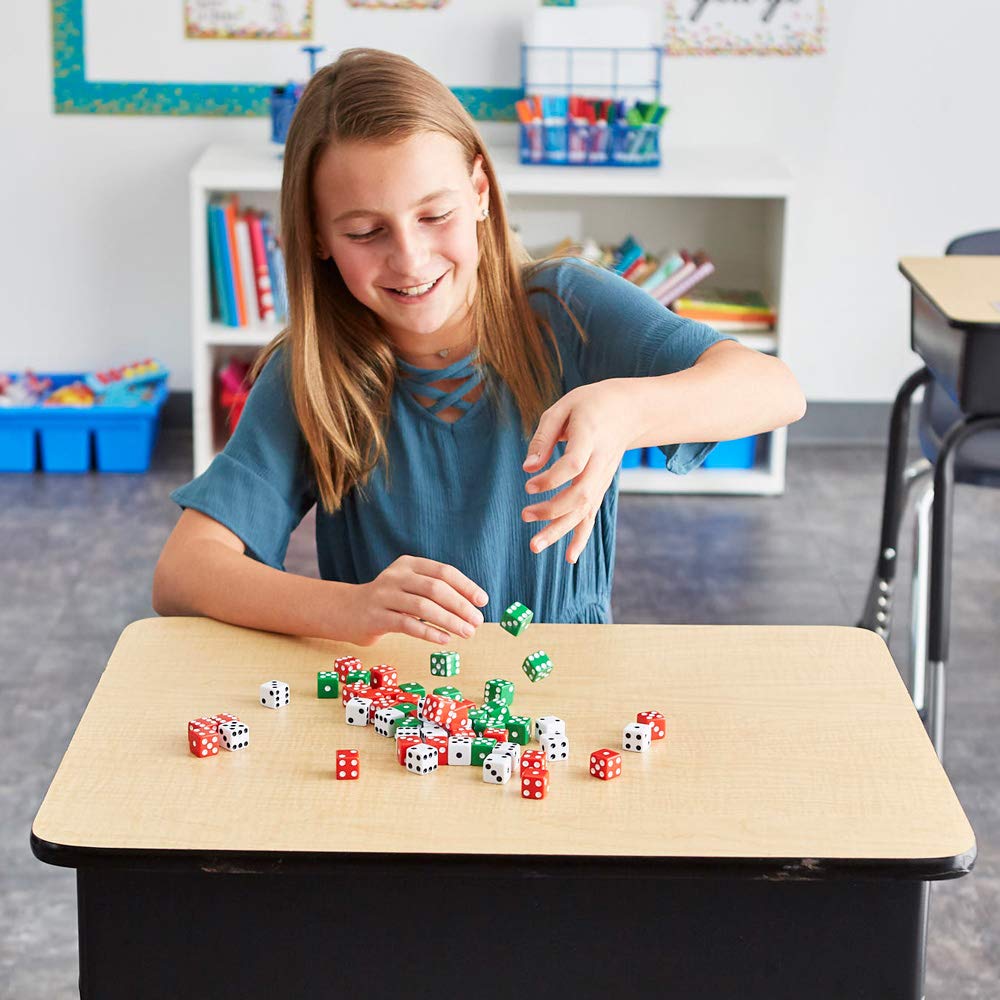 EAI Education Dice Set of 36 - Red, Green & White Math Manipulatives for Classroom Games, Probability Activities & Homeschool Learning