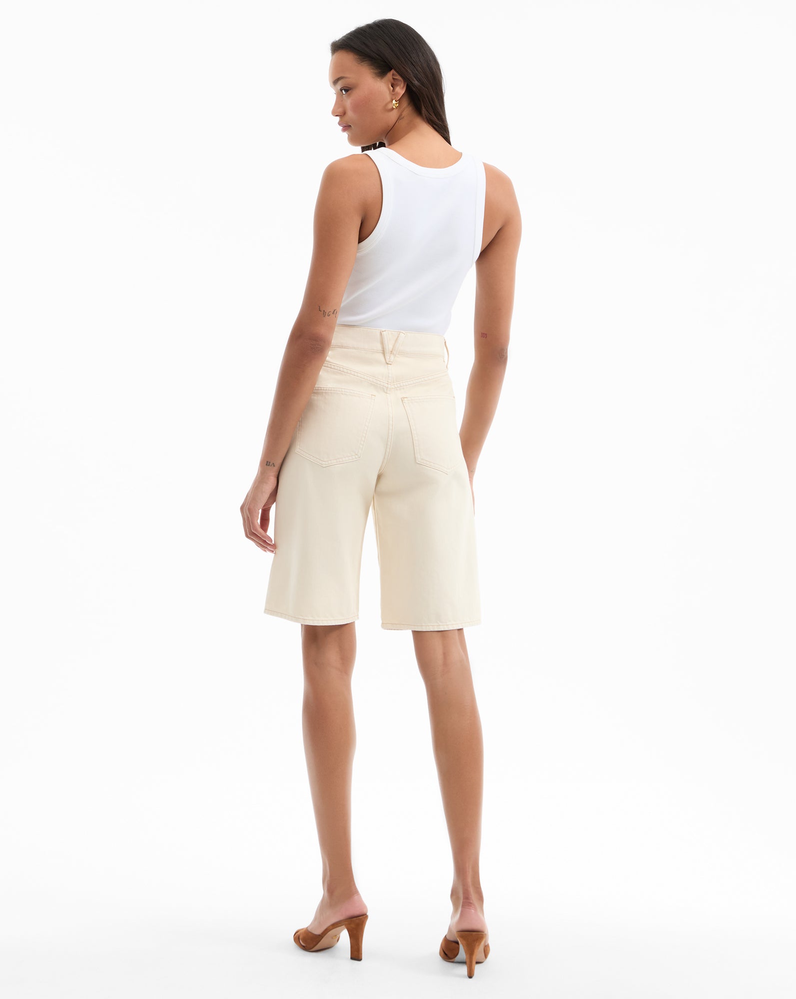 Charlotte Longline Denim Shorts for Women - High Waisted Stretch Denim Shorts with Pockets | Perfect for Summer, Beach, and Casual Outings