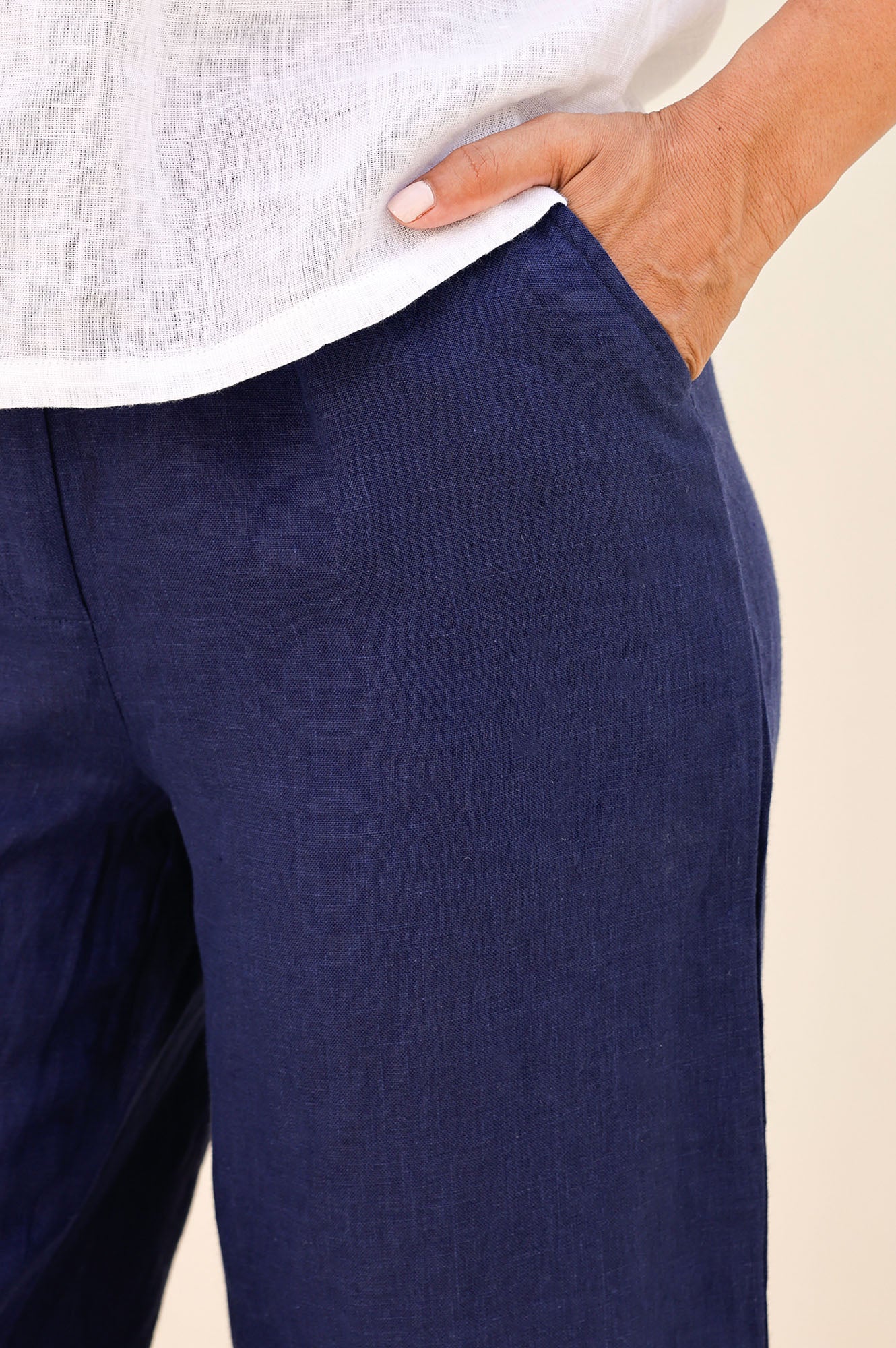 Wide Leg Linen Cropped Pants for Women - Navy Blue High Waist Summer Casual Trousers | Perfect for Beach, Vacation & Boho Style Outfits