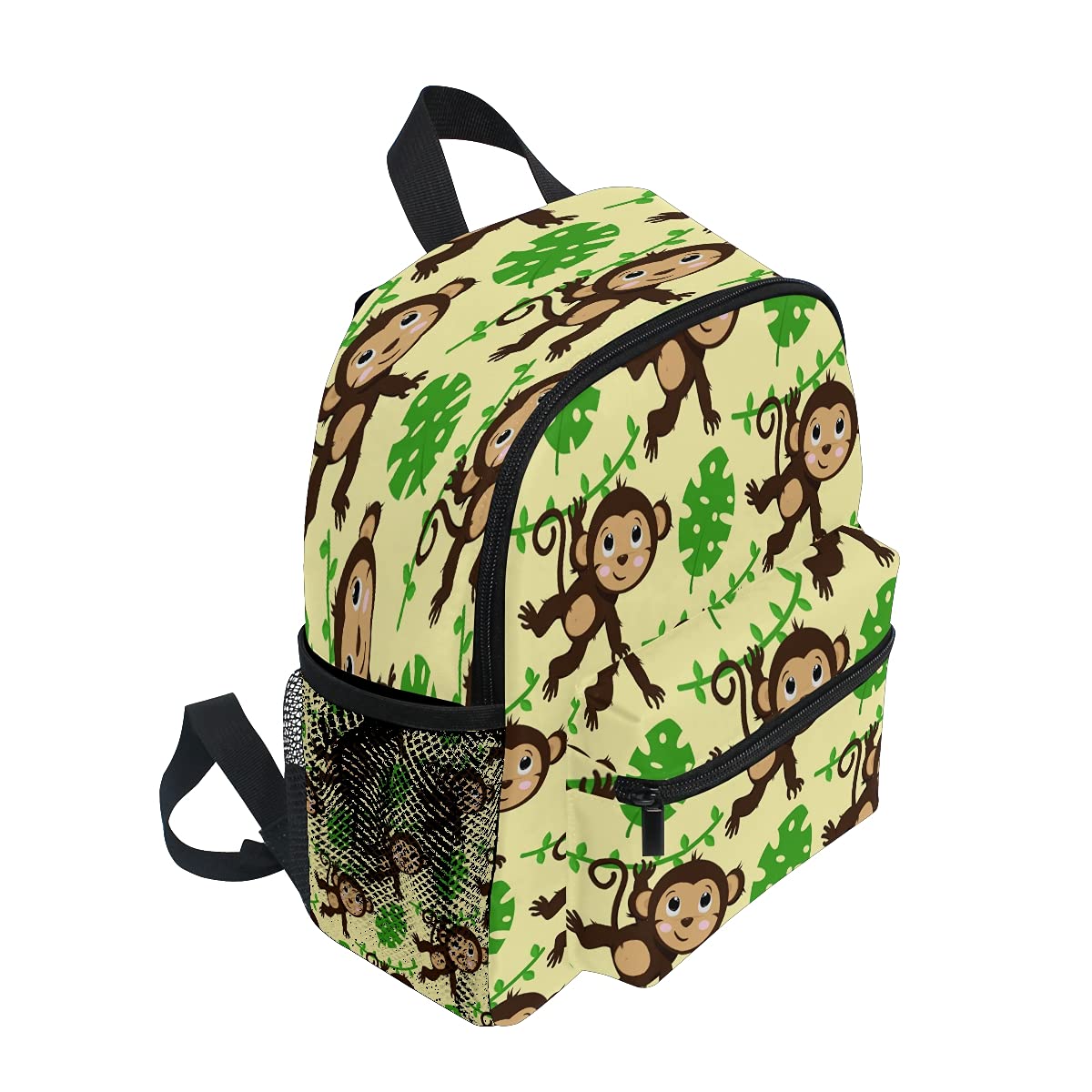 Monkey Leaf Print Kids Backpack for Boys & Girls - Durable Toddler Bookbag for Elementary School, Kindergarten & Preschool - Lightweight Travel Backpack with Adjustable Chest Strap (10x4x12 Inches) - Perfect for School, Daycare, Field Trips & Family Outings