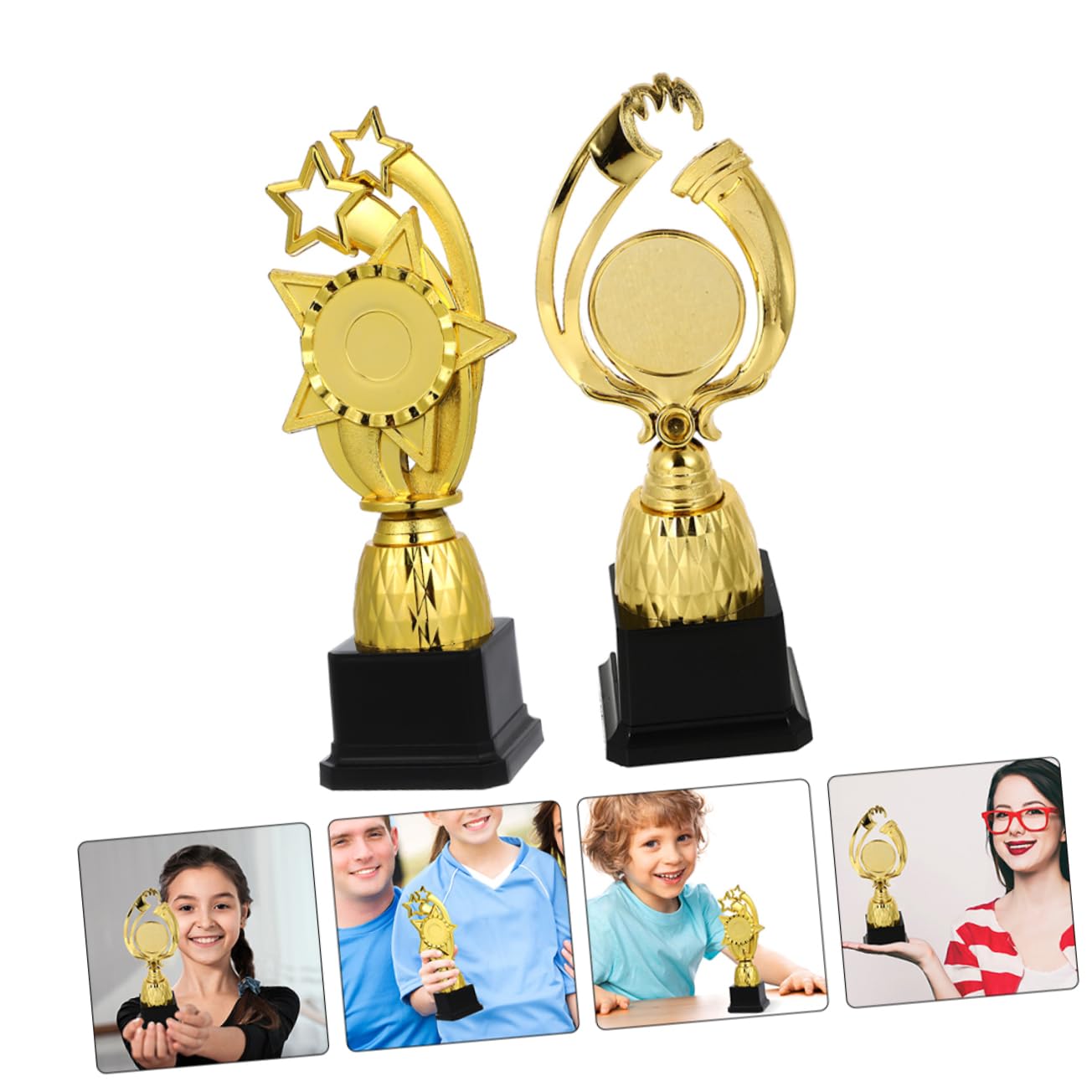 OHPHCALL Unique Competition Trophy Cups - Set of 2 Plastic Winner's Award Trophies for School Celebrations, Sports Events & Party Awards