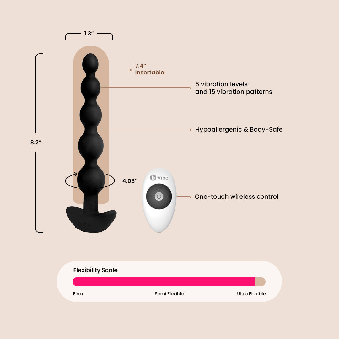 b Vibe Cinco | Remote Controlled Rechargeable Pleasure Beads for Couples - Perfect for Long Distance Play & Sensual Massage