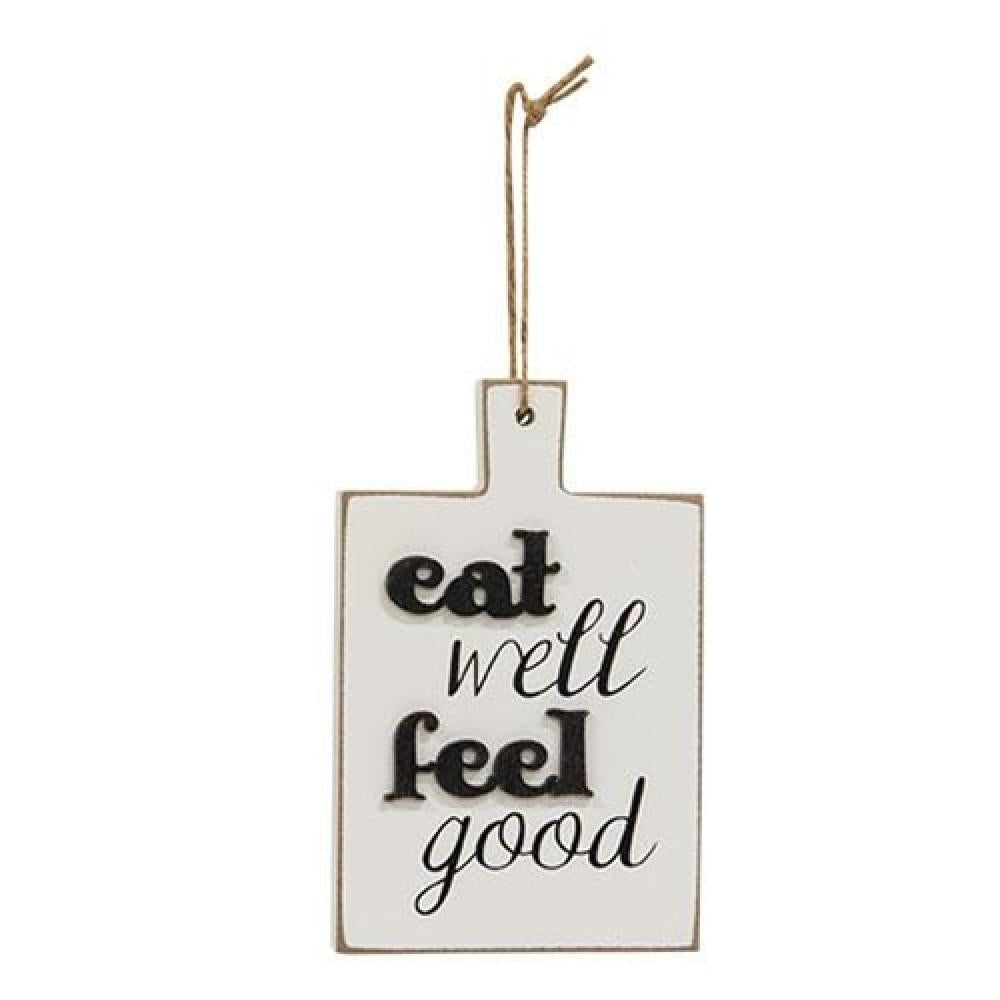 Distressed Wooden Cutting Board with 'Eat Well Feel Good' Engraving - Rustic Kitchen Decor for Healthy Living & Home Cooking