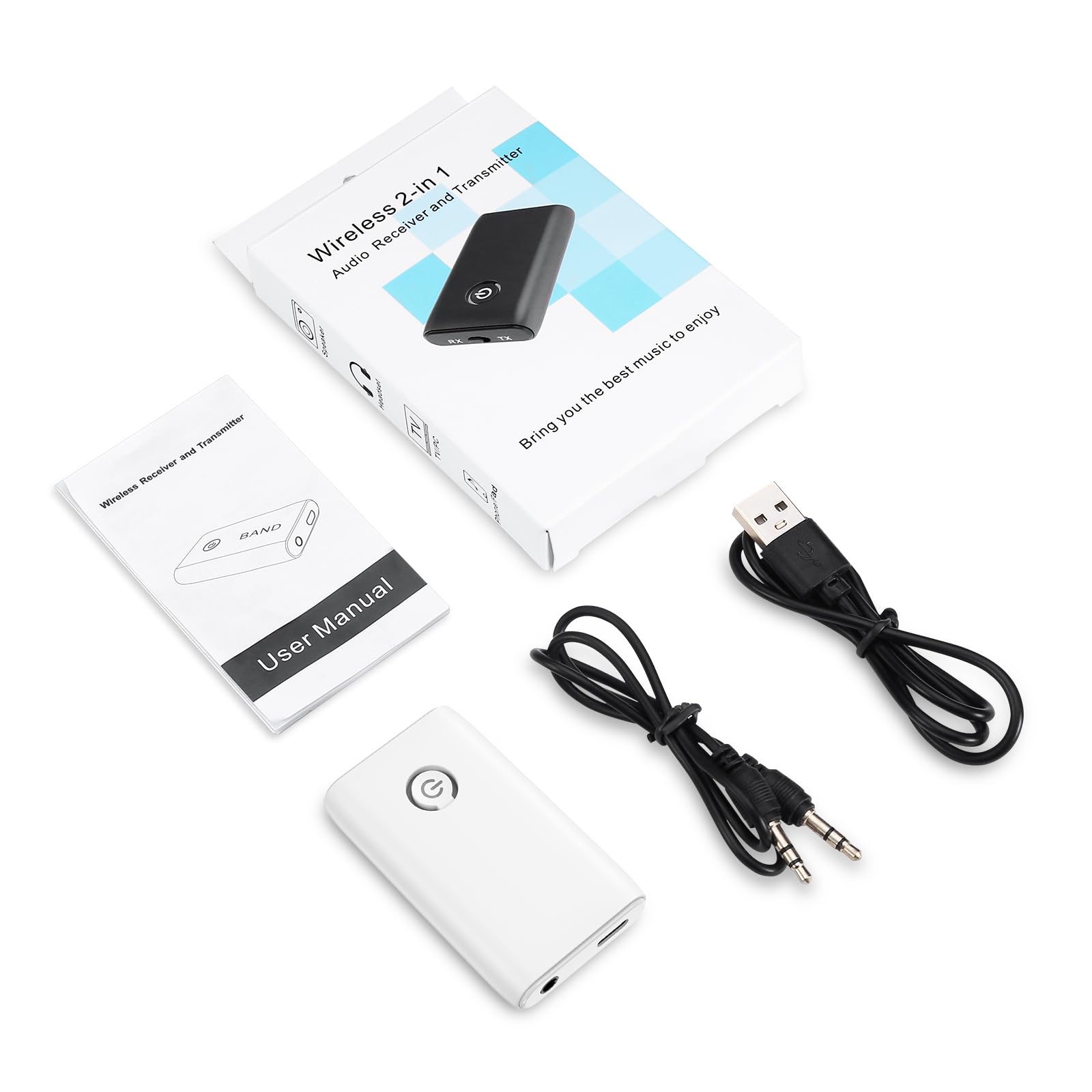 Bluetooth 5.0 Transmitter and Receiver 2-in-1 Wireless Audio Adapter - Portable Aux Car Kit for Laptop, TV, Headphones, Speakers | Hands-Free Calling, Music Streaming for Home, Office & Travel