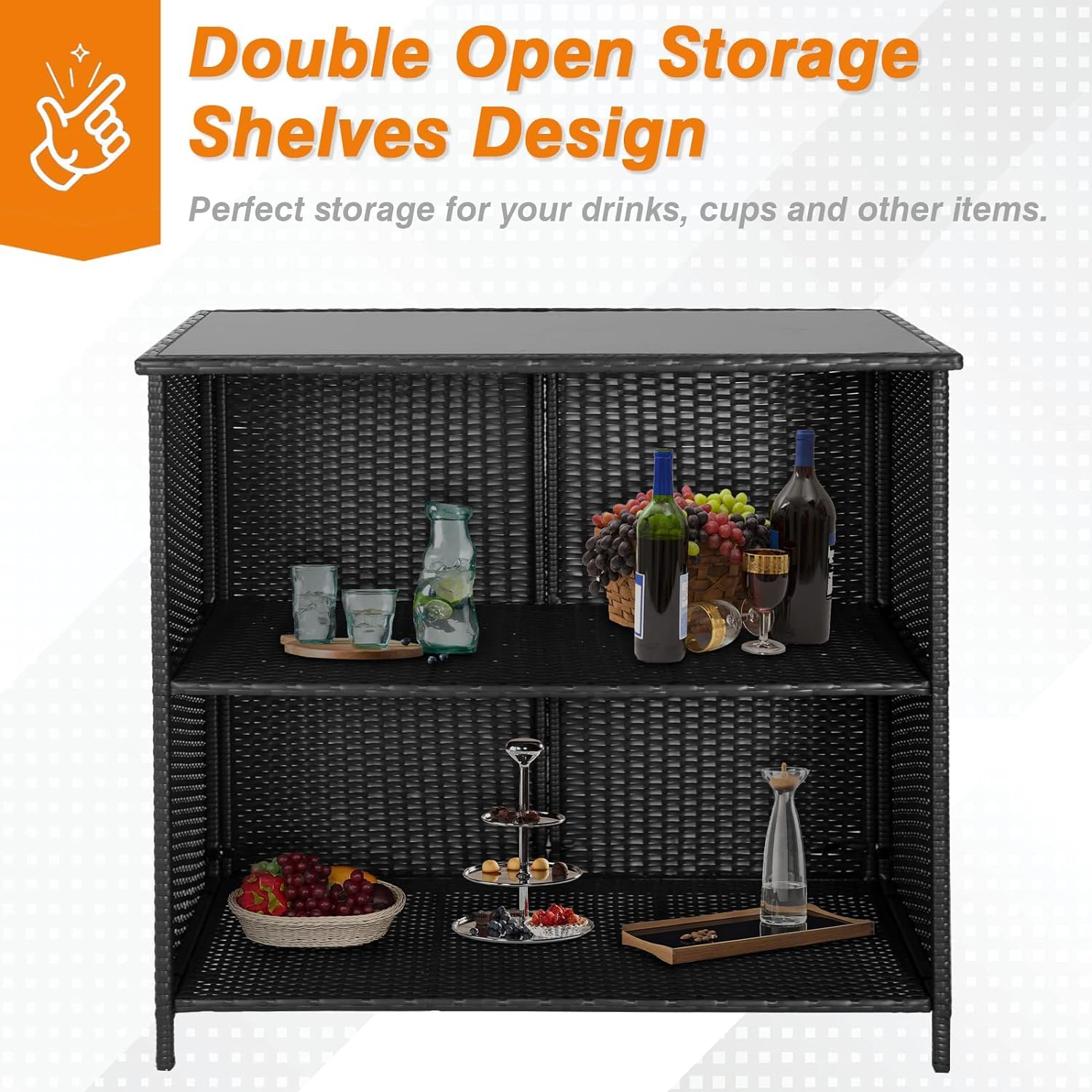 3-Piece Outdoor Bar Set with Rattan Wicker Bar & Stools, Champagne Cushions & 9FT Patio Umbrella - Perfect for Patios, Backyards, Porches, Gardens & Poolside Entertaining