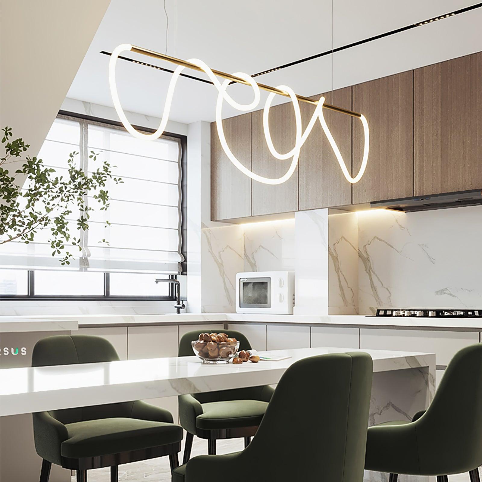 Modern Flexible Linear Curve Chandelier - Adjustable LED Pendant Light for Dining Room, Kitchen Island, Living Room & Bedroom Lighting