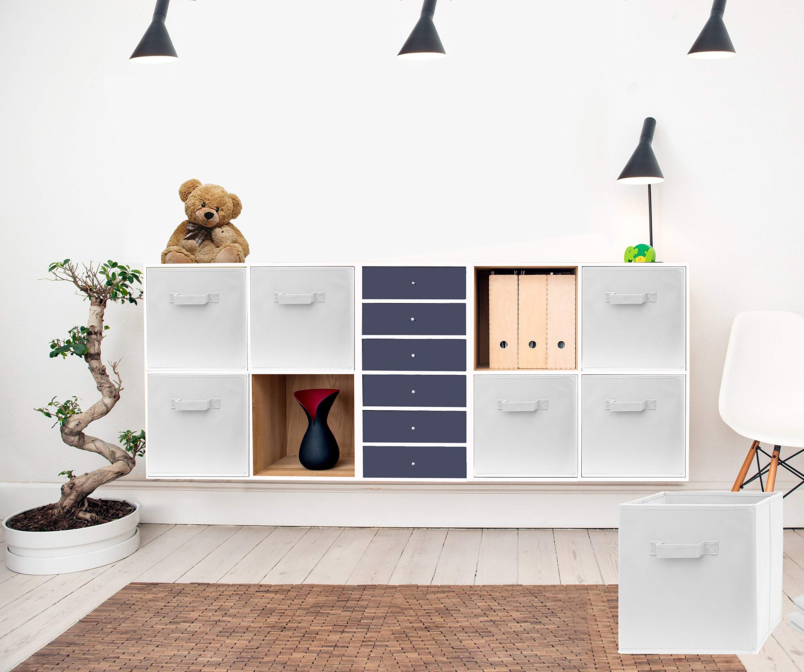 Pomatree 13x13x13 Inch Storage Cubes - 4 Pack Large Sturdy Fabric Bins with Dual Handles | Foldable Cube Organizer for Closet, Bedroom, Nursery & Playroom | Perfect for Clothes, Toys & Home Organization (White)