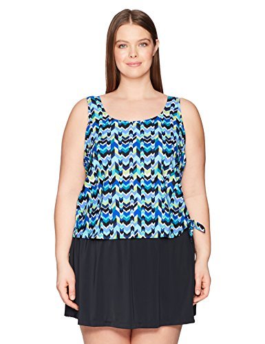 Maxine Of Hollywood Women's Plus-Size Scoop Neck Faux Tankini Swim Dress One Piece Swimsuit - Flattering Swimwear for Curvy Women, Beach & Pool Vacation Essentials