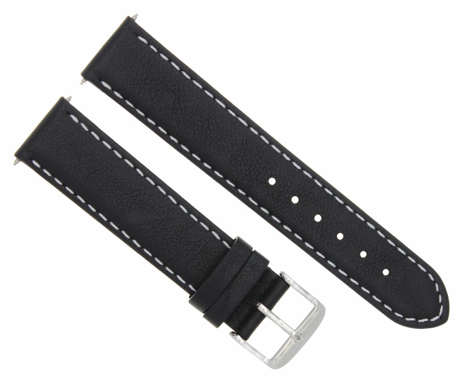 20mm Smooth Leather Watch Band for Breitling Superocean & Navitimer - Black Genuine Leather with White Stitching - Replacement Strap for Men's Luxury Watches (Business, Casual & Formal Occasions)