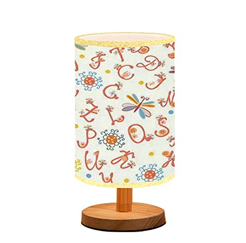 Funny Alphabet Nightstand Lamp with Floral & Dragonfly Design - Minimalist Wooden Table Light with Flaxen Fabric Shade for Bedroom, Living Room, Nursery | Perfect for Breastfeeding, Reading & Cozy Ambiance