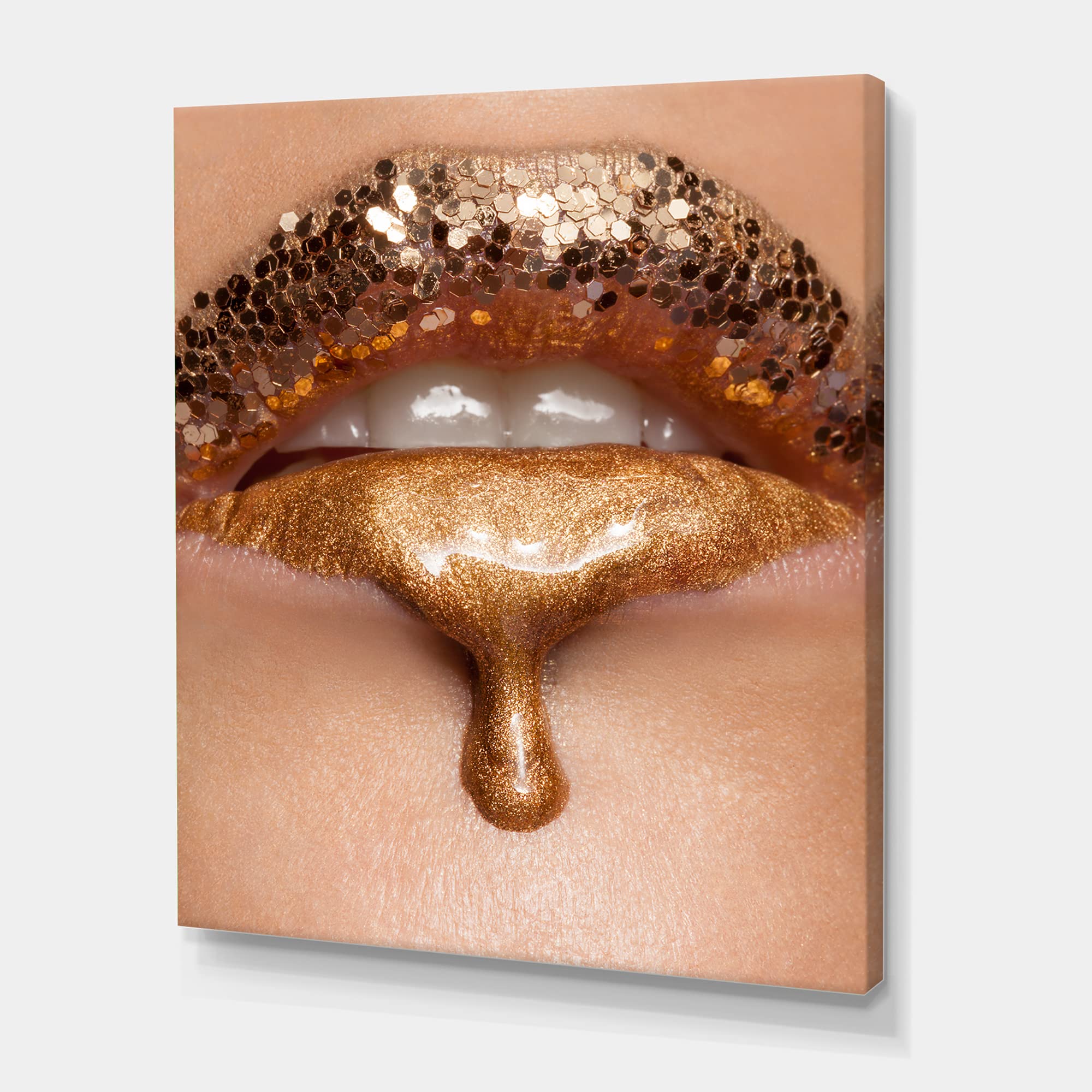 Gold Liquid Lips Close-Up Makeup Art Print - Modern Canvas Wall Decor for Living Room, Bedroom & Office