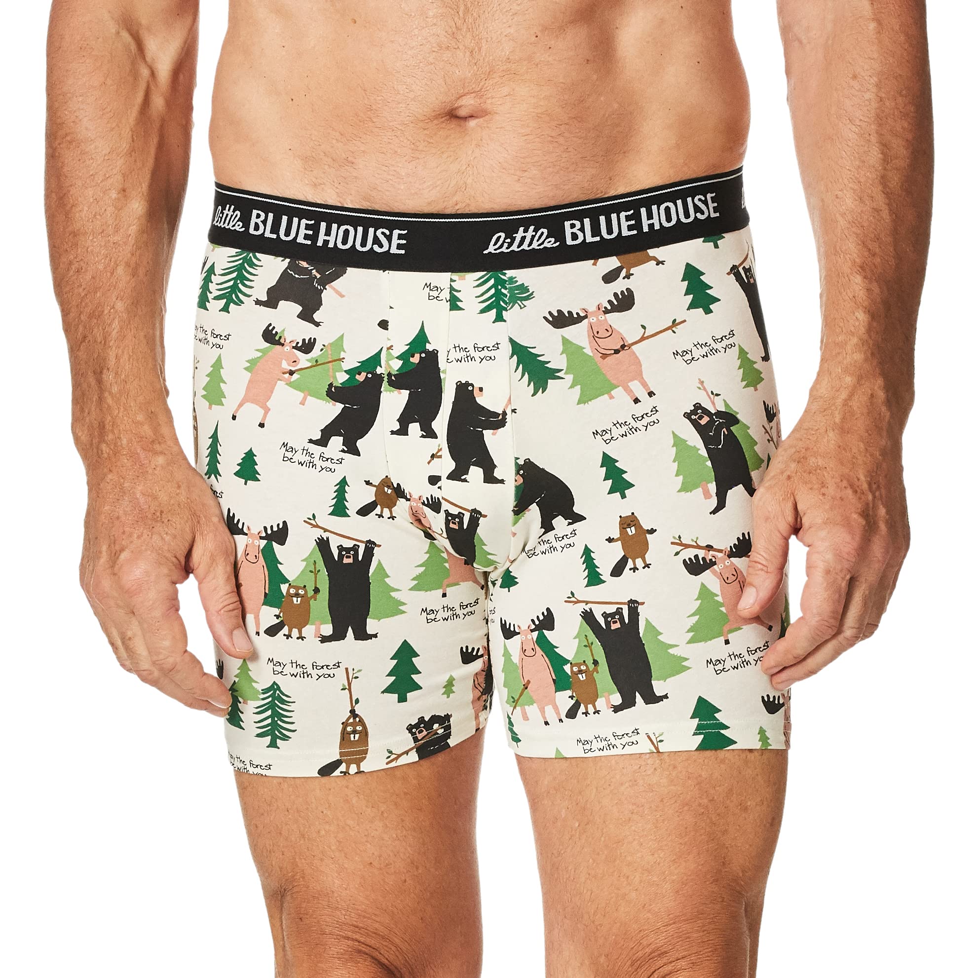 Hatley Men's Printed Boxer Briefs - Little Blue House Design - Soft Cotton Underwear for Comfort & Style - Perfect for Sleep, Lounge & Everyday Wear
