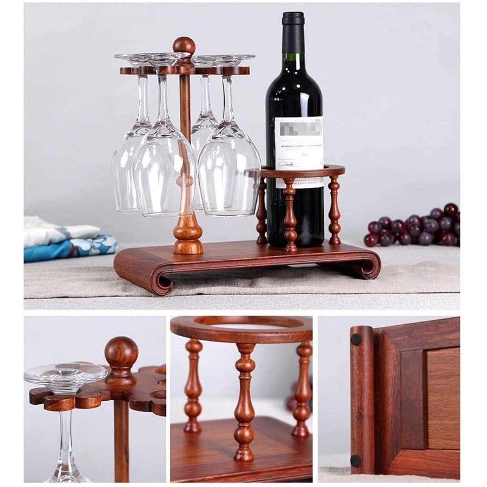 Premium Wooden Tabletop Wine Rack - Holds 4 Wine Glasses - Elegant Home Bar Decor & Kitchen Storage Solution for Dining Room, Wine Cellar, Cabinet or Pantry Organization